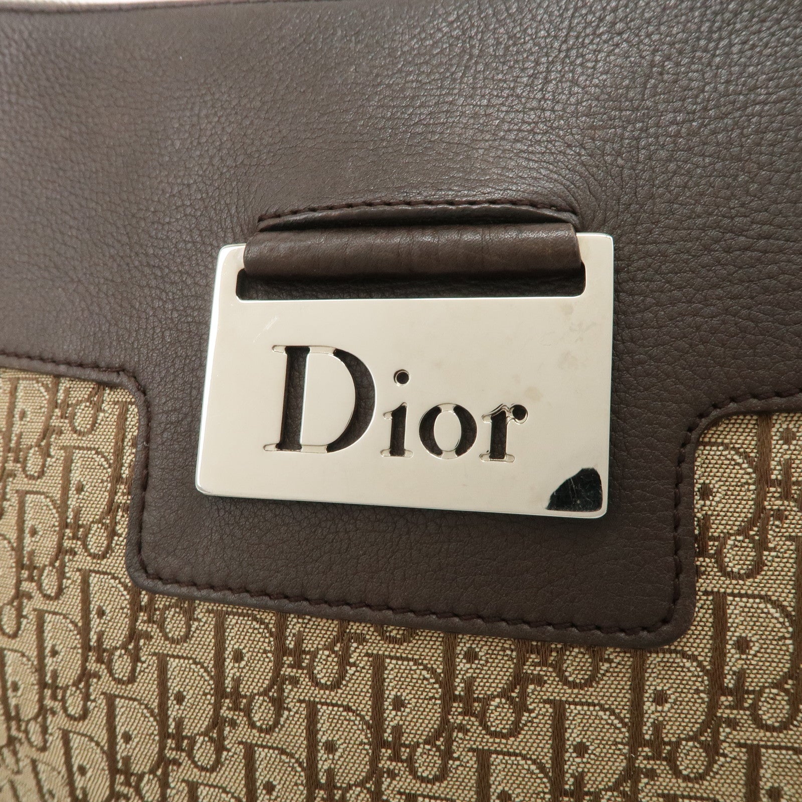 Christian Dior Trotter Canvas Leather Shoulder Bag Beige Brown