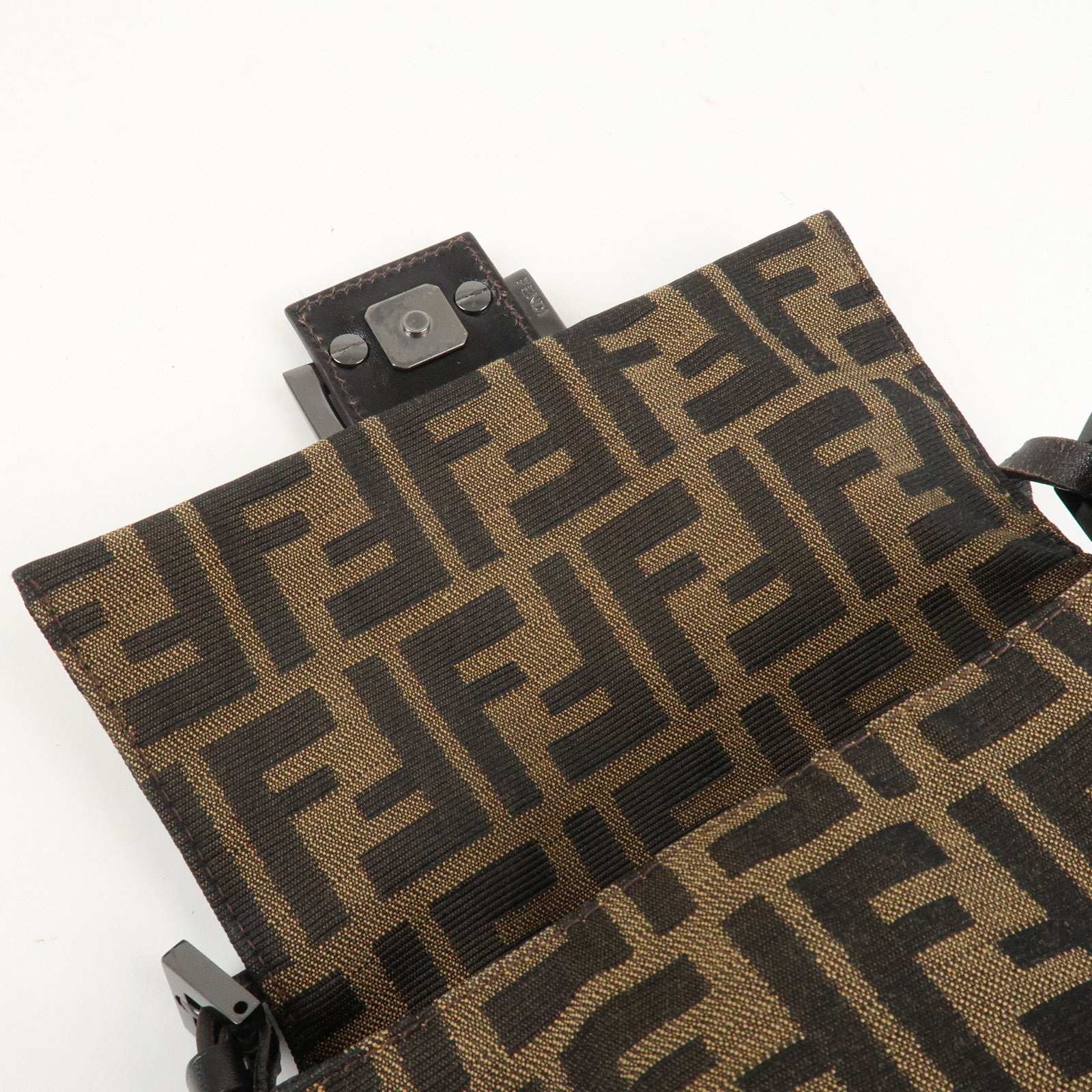 FENDI Mini Mamma Baguette Zucca Shoulder Bag Black Brown 8BR180 Used