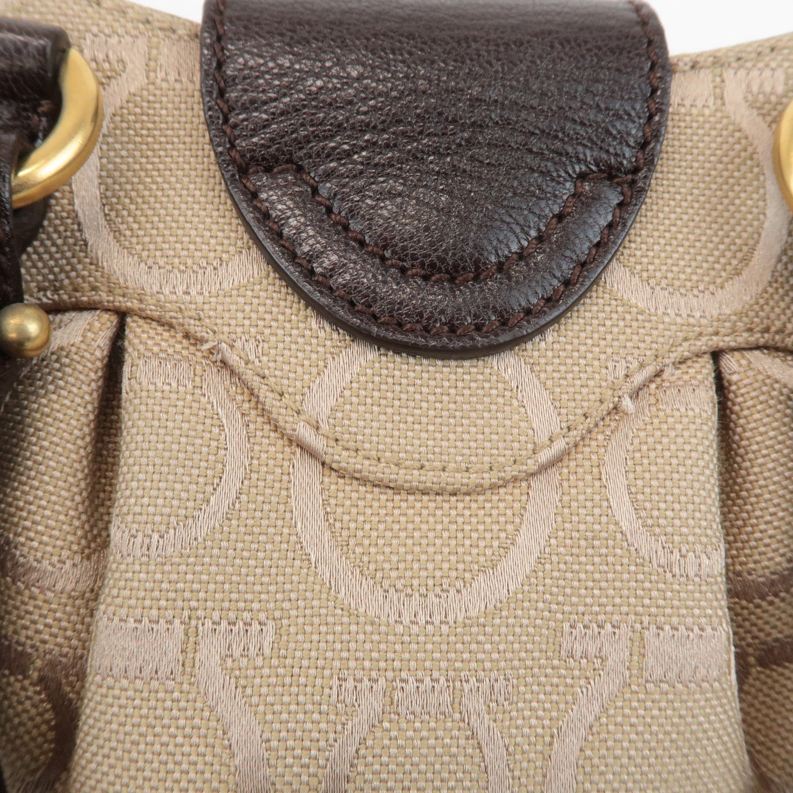 Ferragamo Gancini Canvas Leather 2Way Bag Beige Dark Brown Used