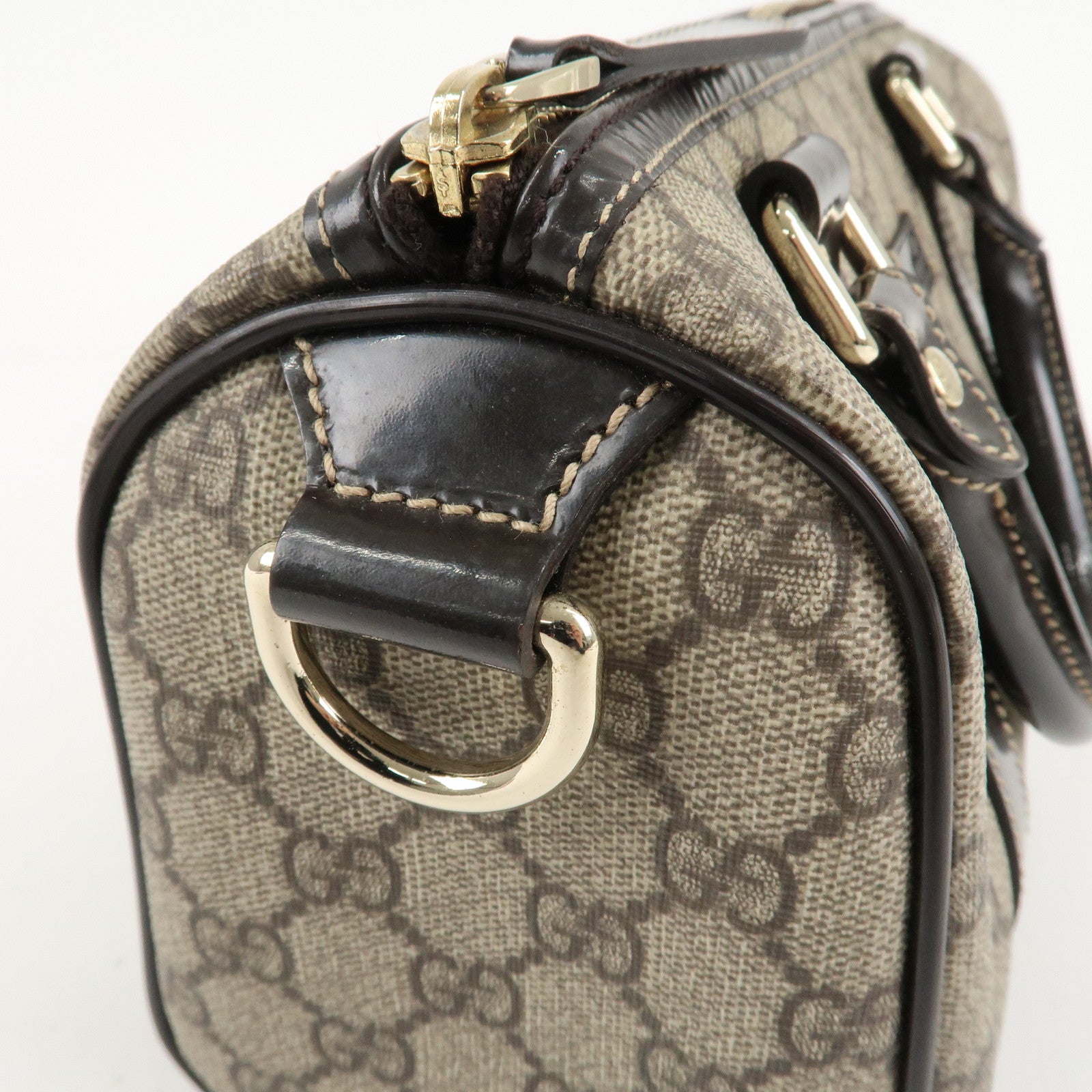 GUCCI GG Spream Patent Leather Mini Boston Bag Beige 193604