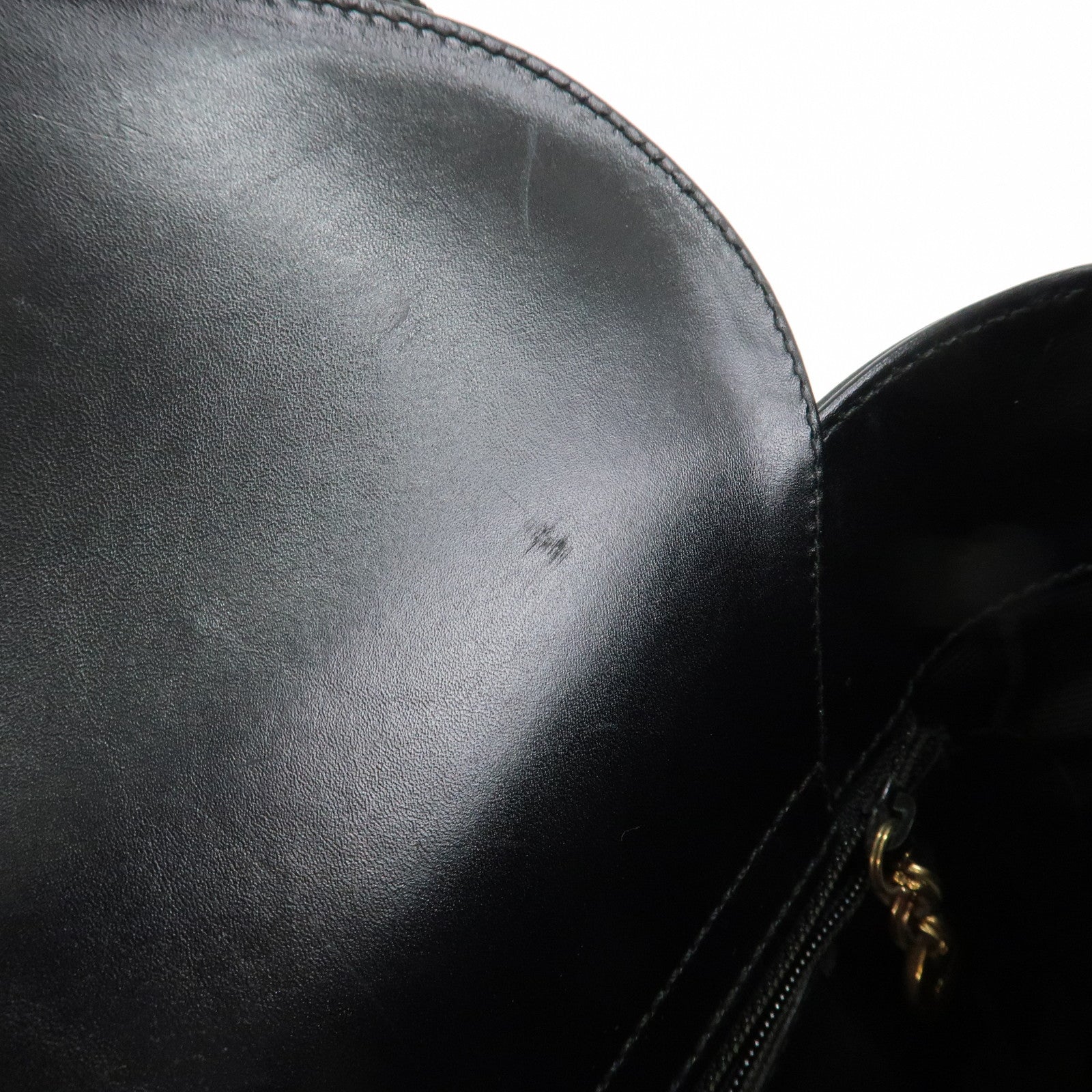 Ferragamo Vara Ribbon Leather Small Hand Bag Black Gold HDW Used