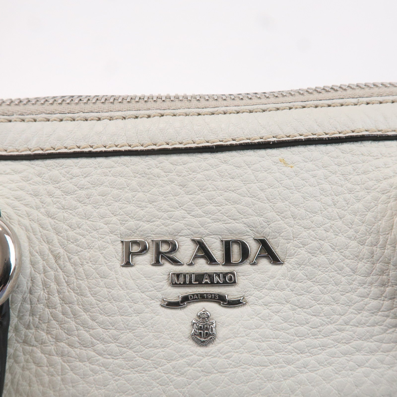 PRADA Leather Vitello Phenix 2WAY Bag Hand Bag White 1BB022