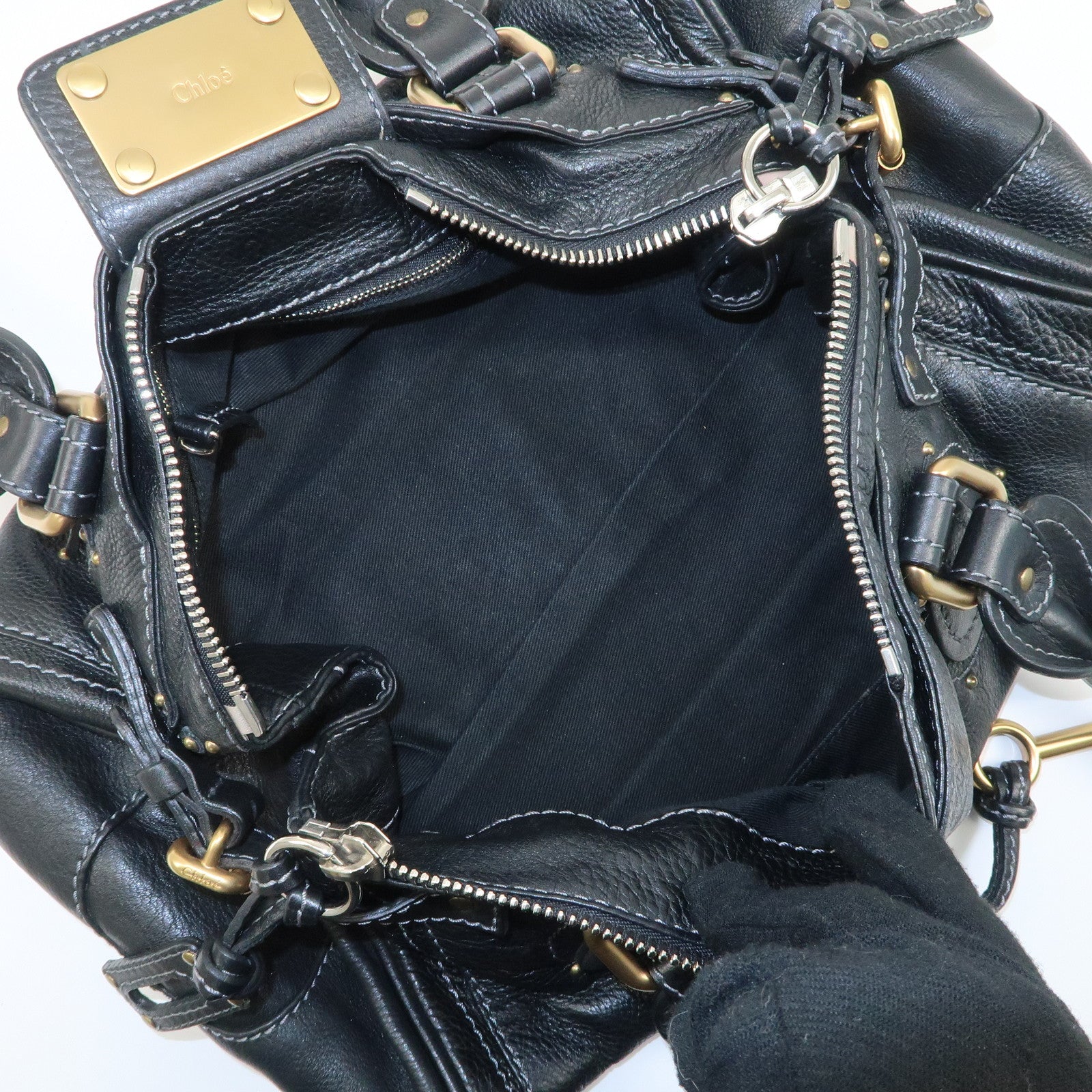 Chloe Paddington Leather Hand Bag Black Gold Hardware Used