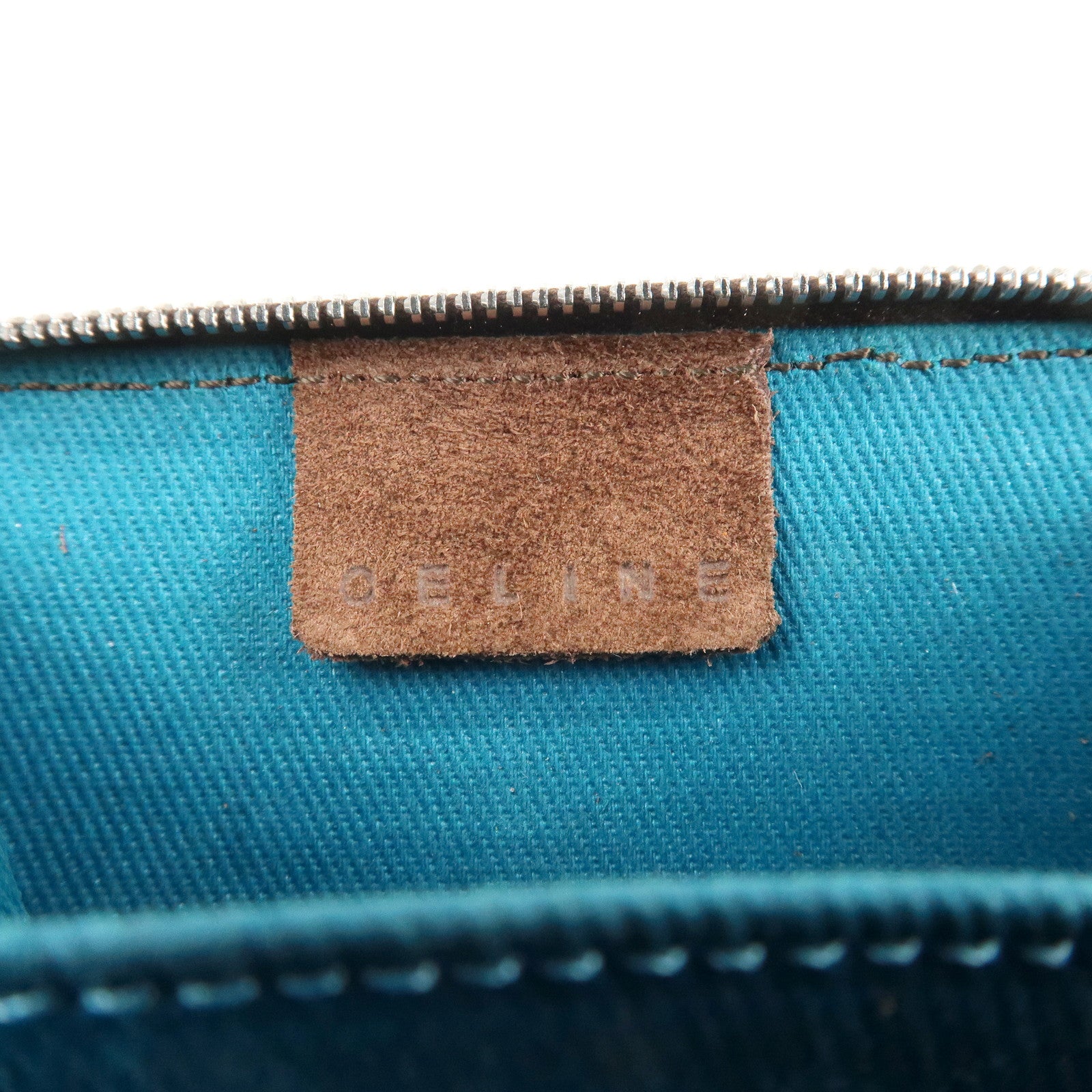 CELINE Suede Leather Shoulder Bag Macadam Engraved Flower Brown Used