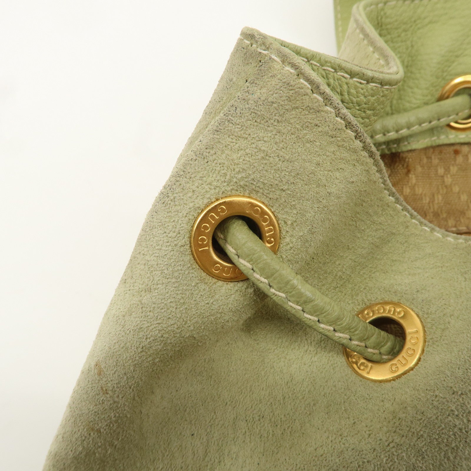 GUCCI Bamboo Suede Leather Ruck Sack Back Pack Green 003.58.0016