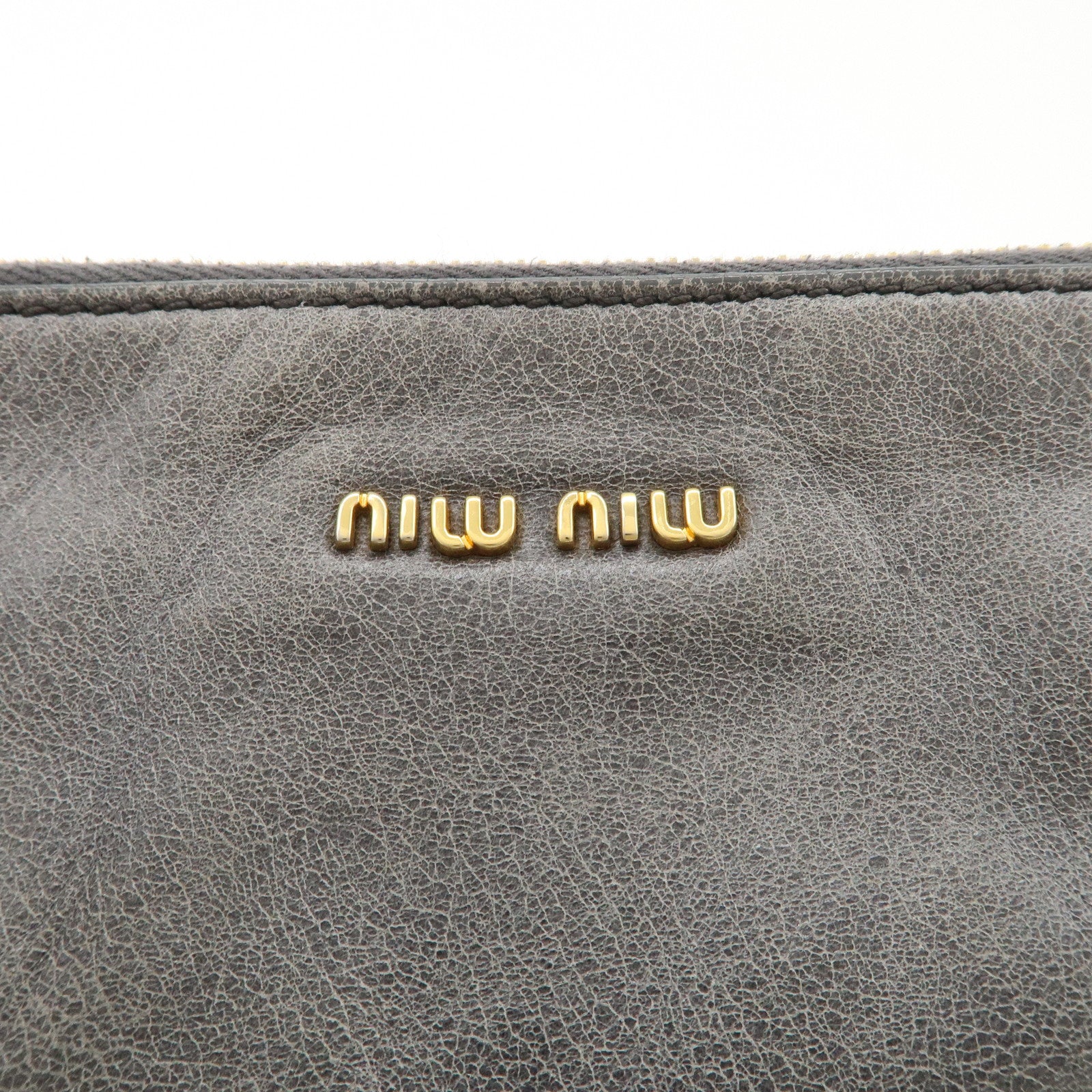 MIU MIU Leather Side Ribbon 2Way Shoulder Bag Hand Bag Gray Used