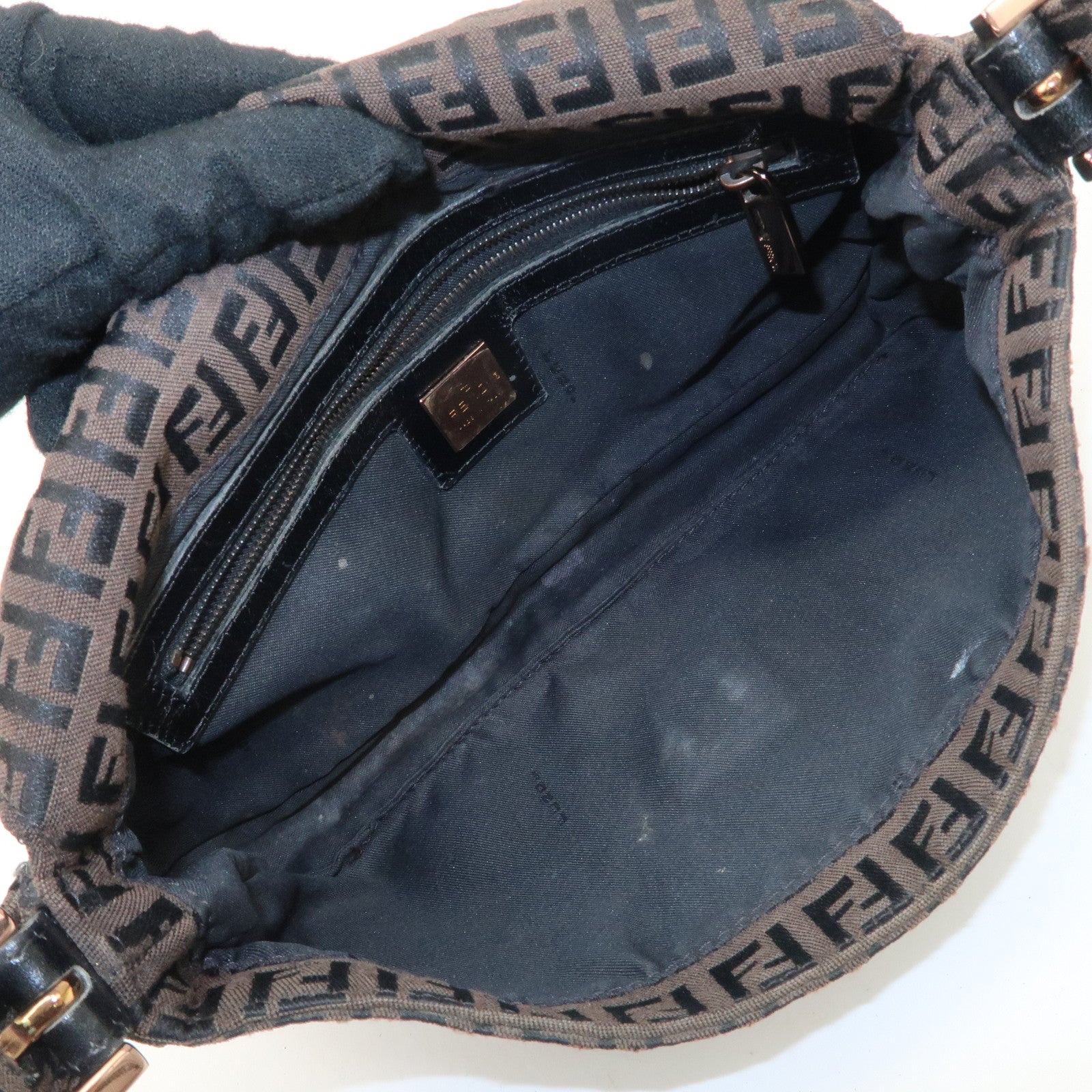 FENDI Mamma Baguette Canvas Shoulder Bag Brown Black 26424 Used