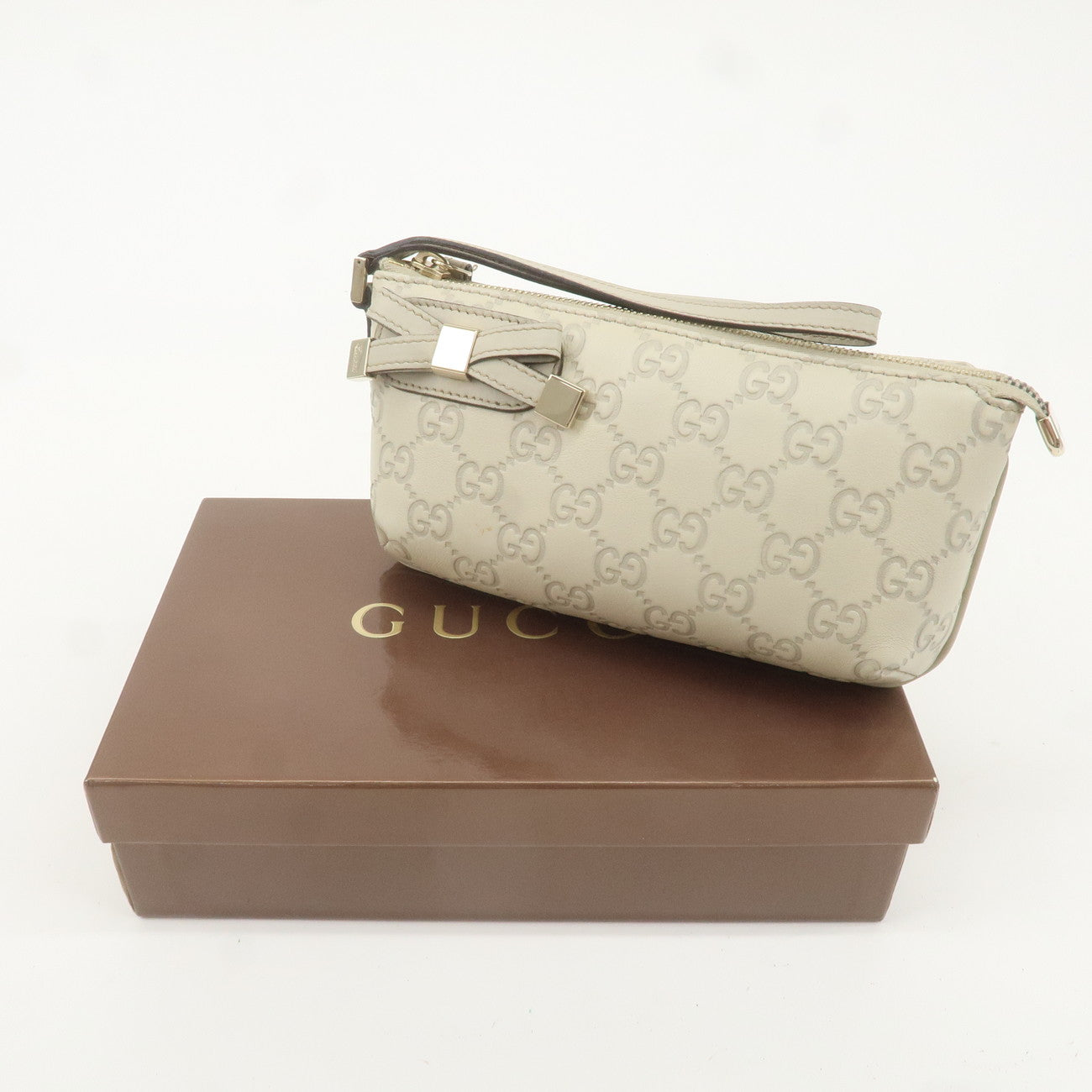 GUCCI Princy Guccissima Leather Pouch Ivory 162846 Gold HDW