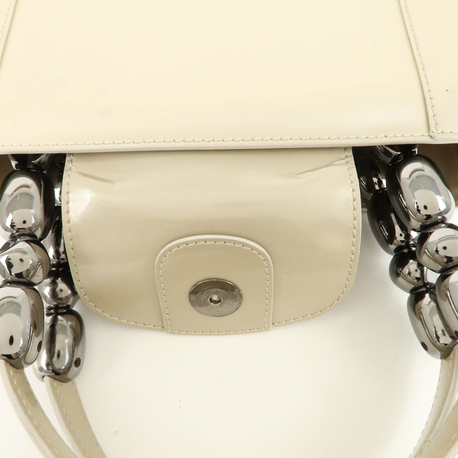 Christian Dior Maris Pearl Patent Leather Mini Tote Bag Ivory