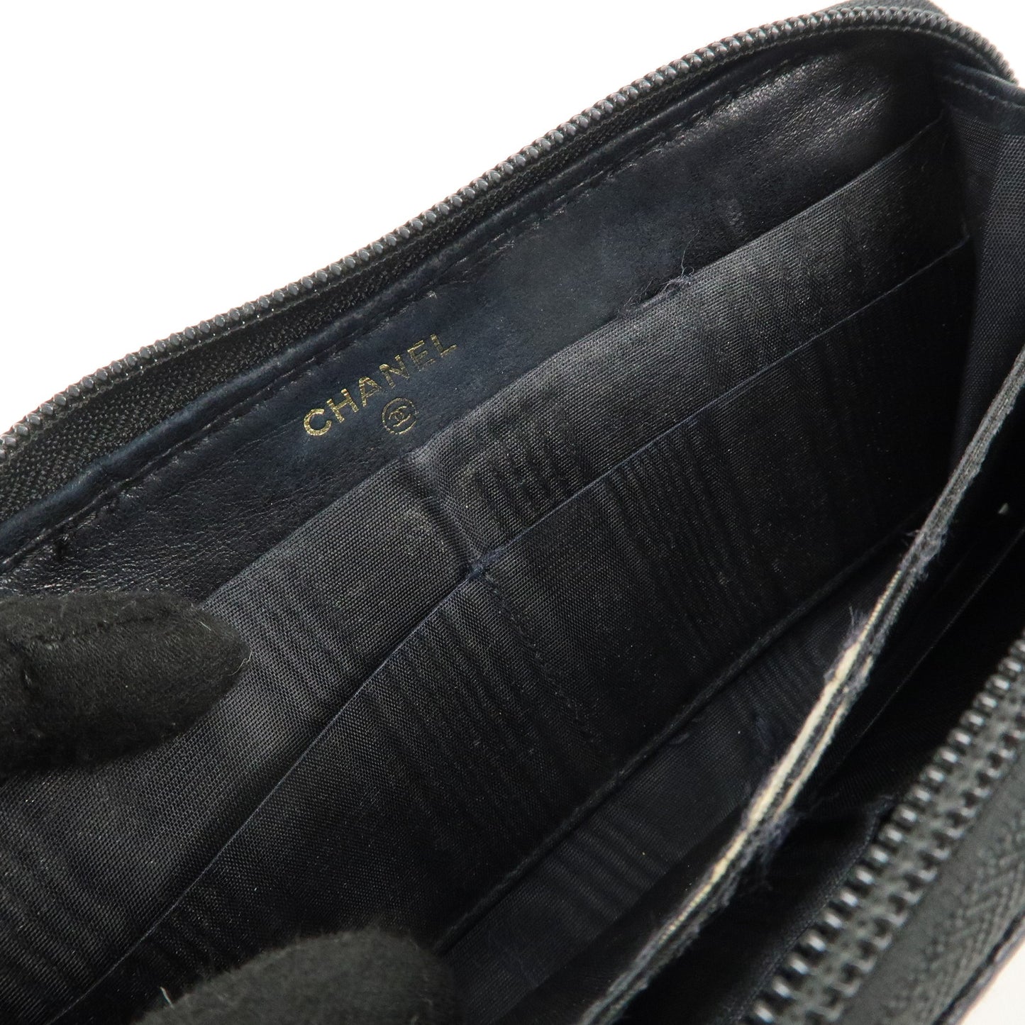CHANEL Caviar Skin Zippy Round Long Wallet Purse Black A13228