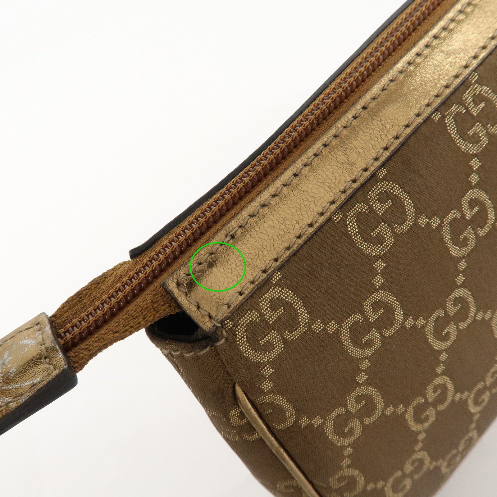 GUCCI Abbey Guccissima GG Satin Leather Hand Bag Gold 145750 Used