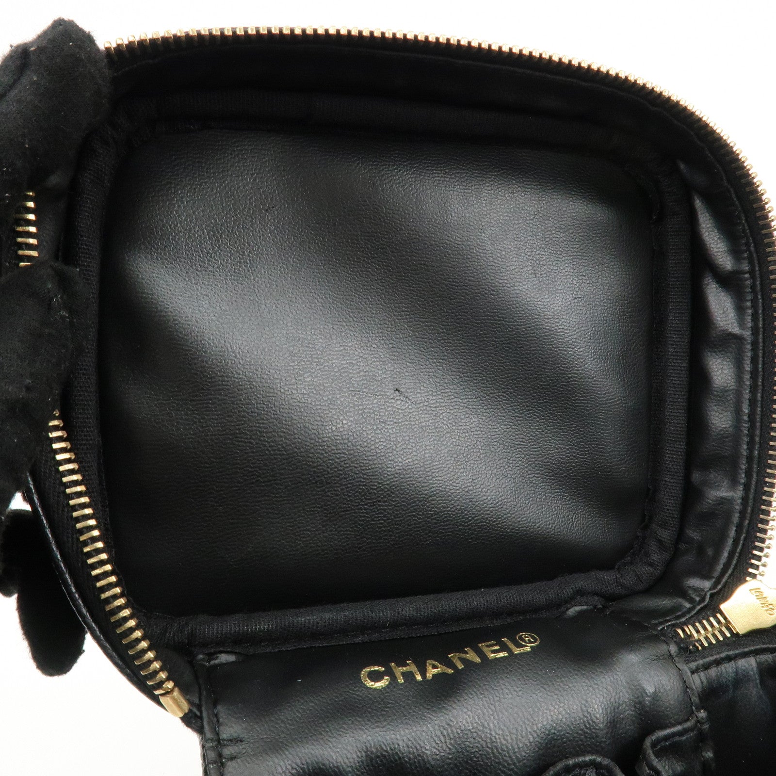 CHANEL Caviar Skin Coco Mark Vanity Bag Cosmetic Bag Black A01998 Used