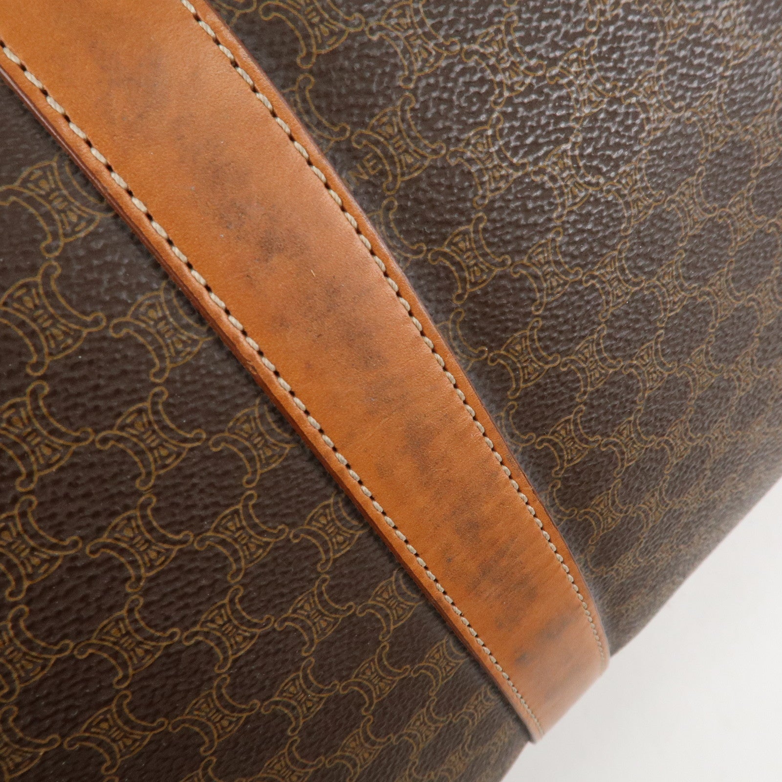 CELINE Macadam PVC Leather Boston Bag Hand Bag Brown Used