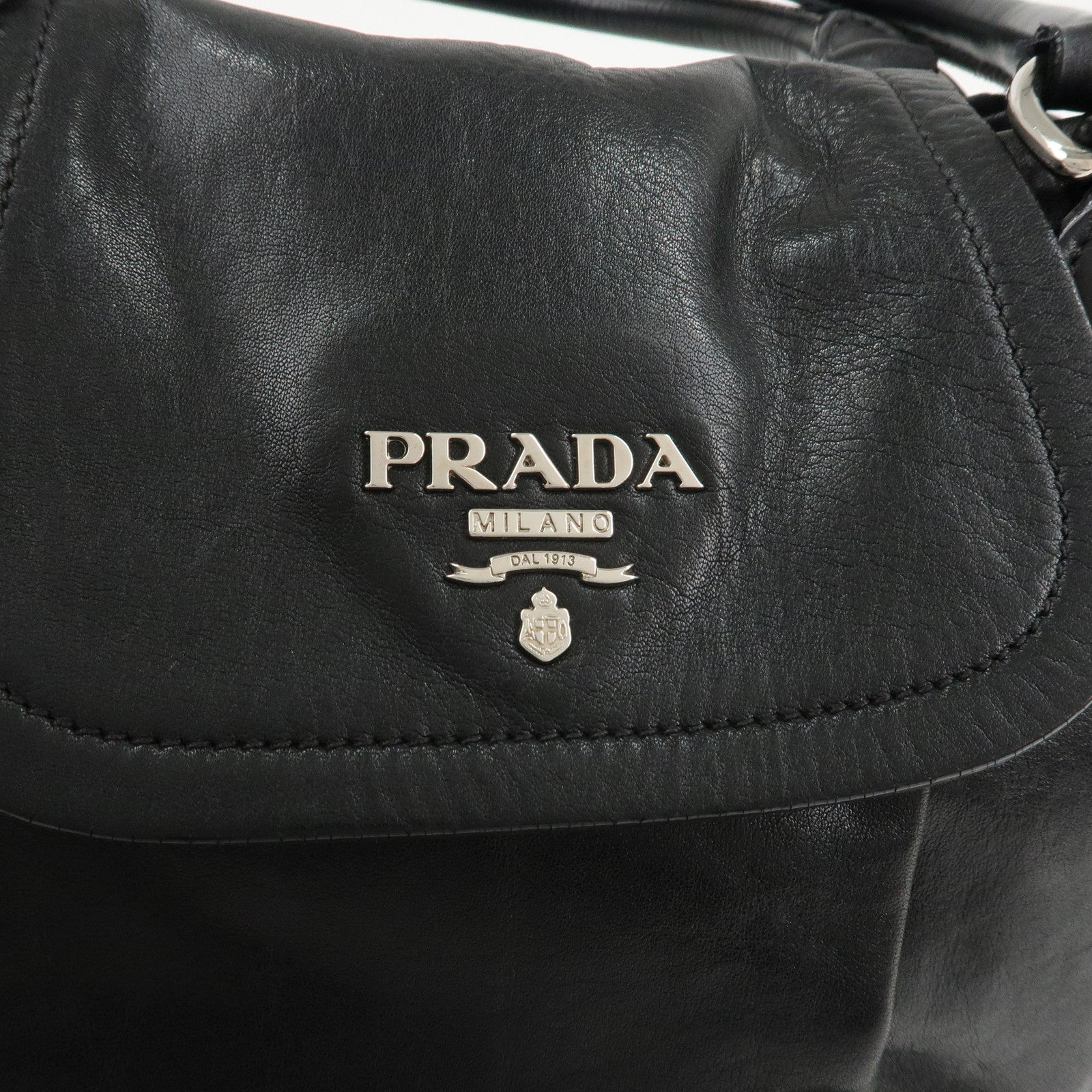 PRADA Leather 2Way Bag Handbag Shoulder Black Silver HDW