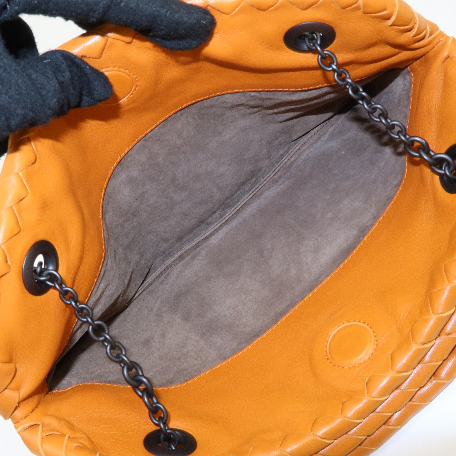 Bottega Veneta Intrecciato Leather Chain Shoulder Bag Orange Used
