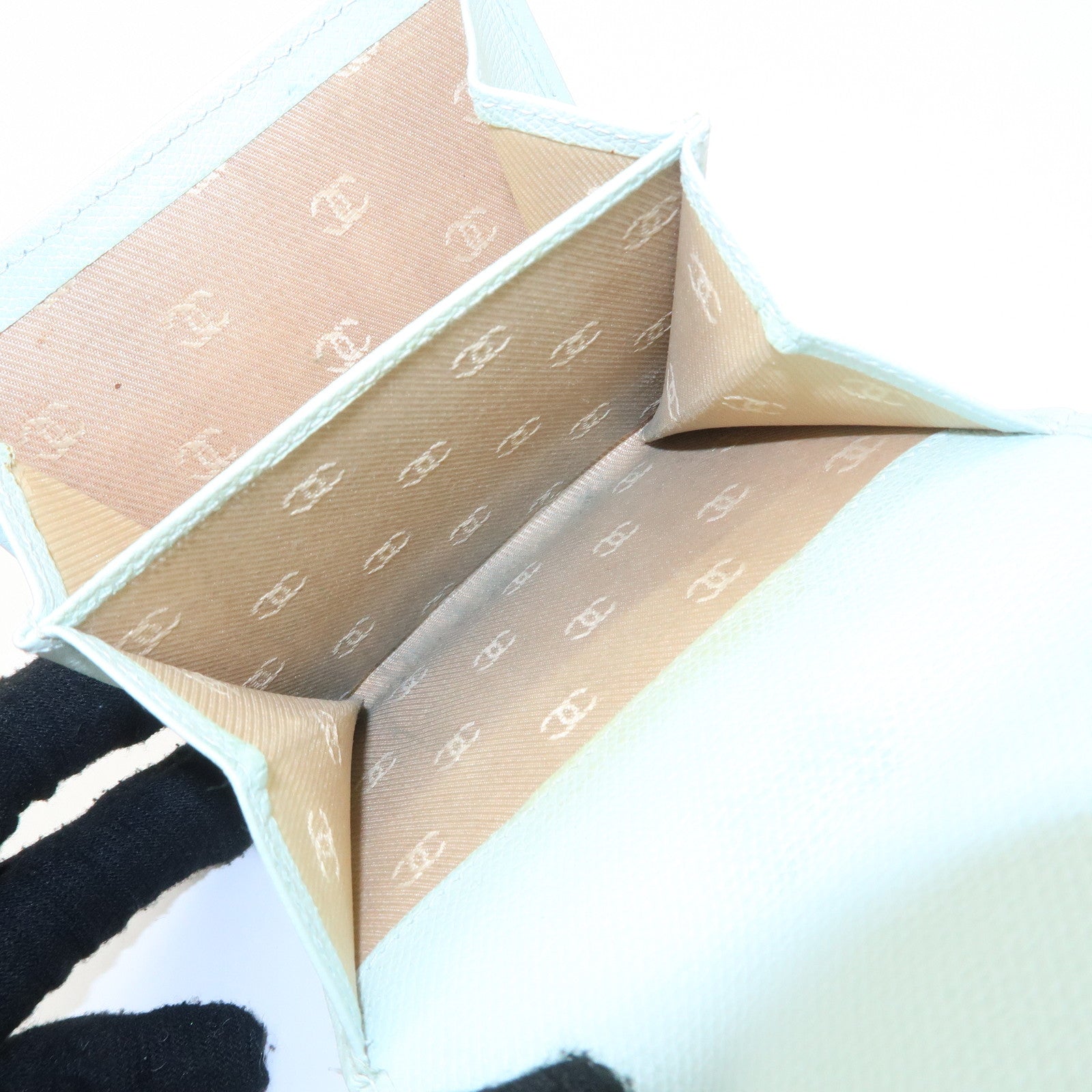 CHANEL COCO Button Leather Double Hook Wallet Mint blue A20902 Used