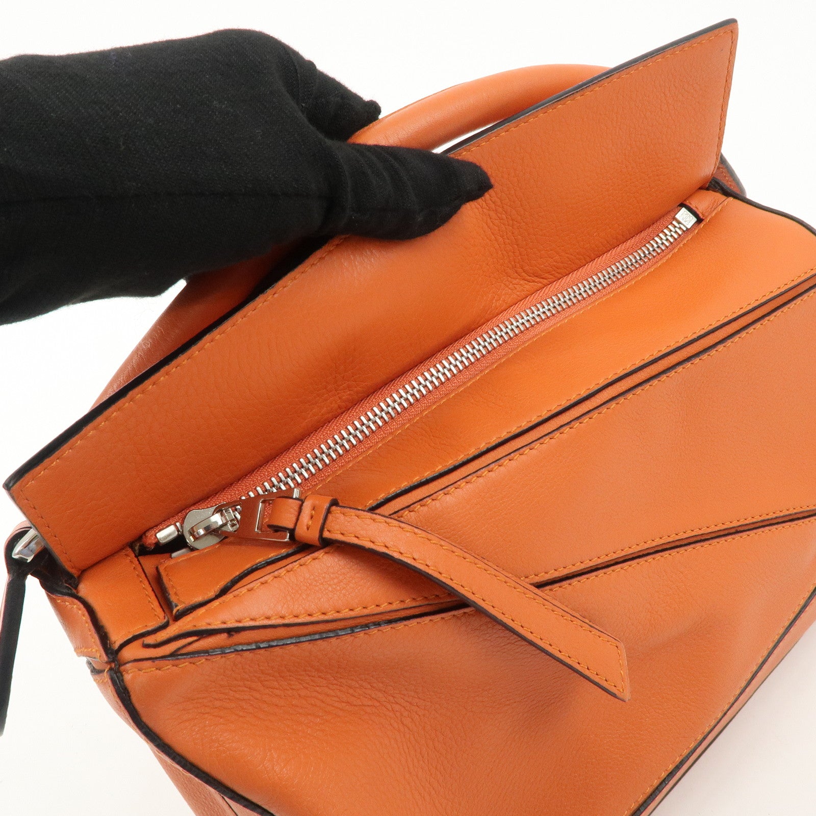 LOEWE Leather Puzzle Bag Small Hand Bag Orange Used