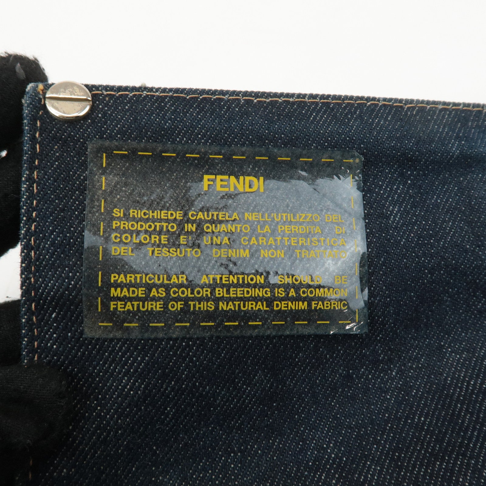 FENDI Denim Leather Shoulder Bag Indigo Brown 26640