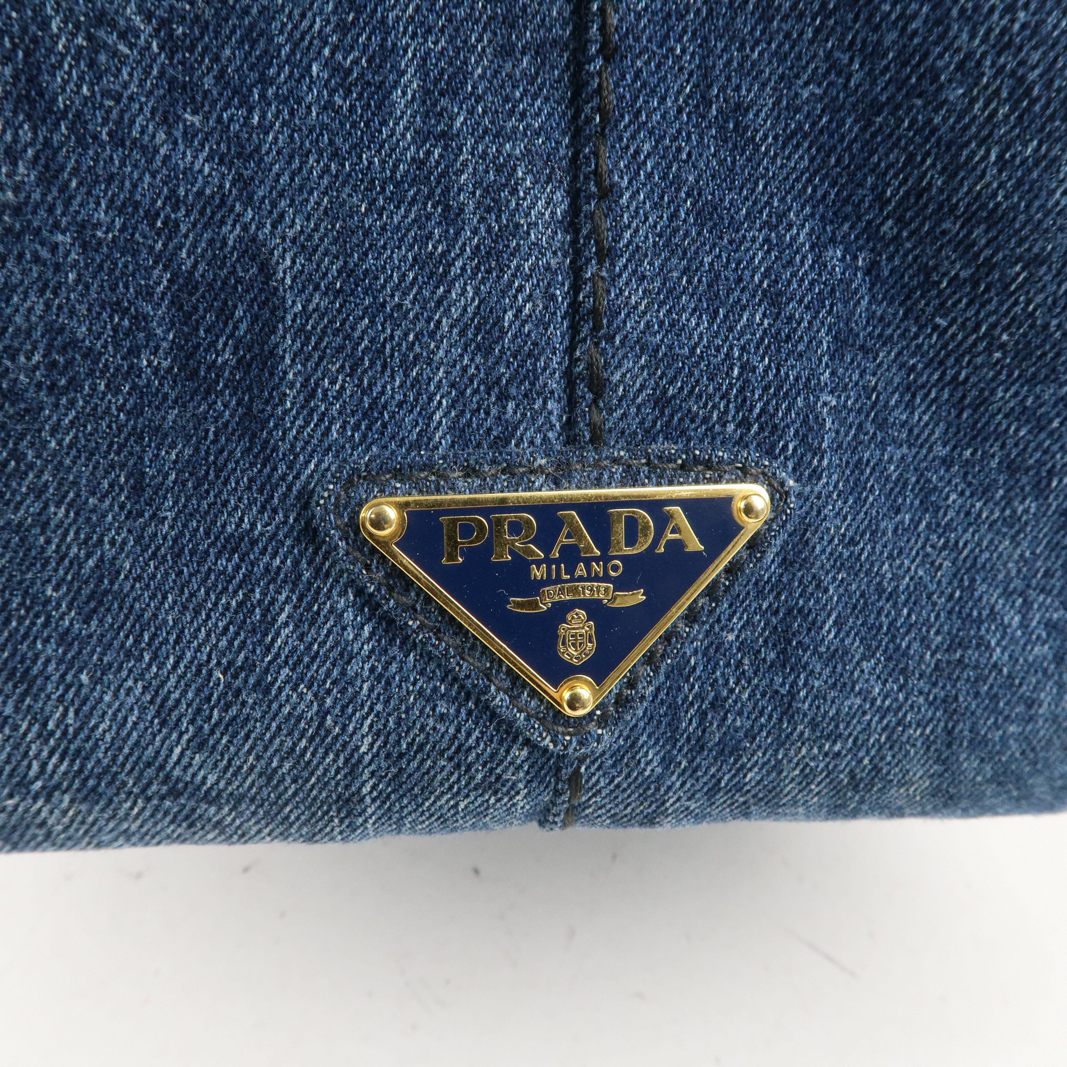 PRADA Logo Canapa Denim Hand Bag Tote Bag Denim Blue