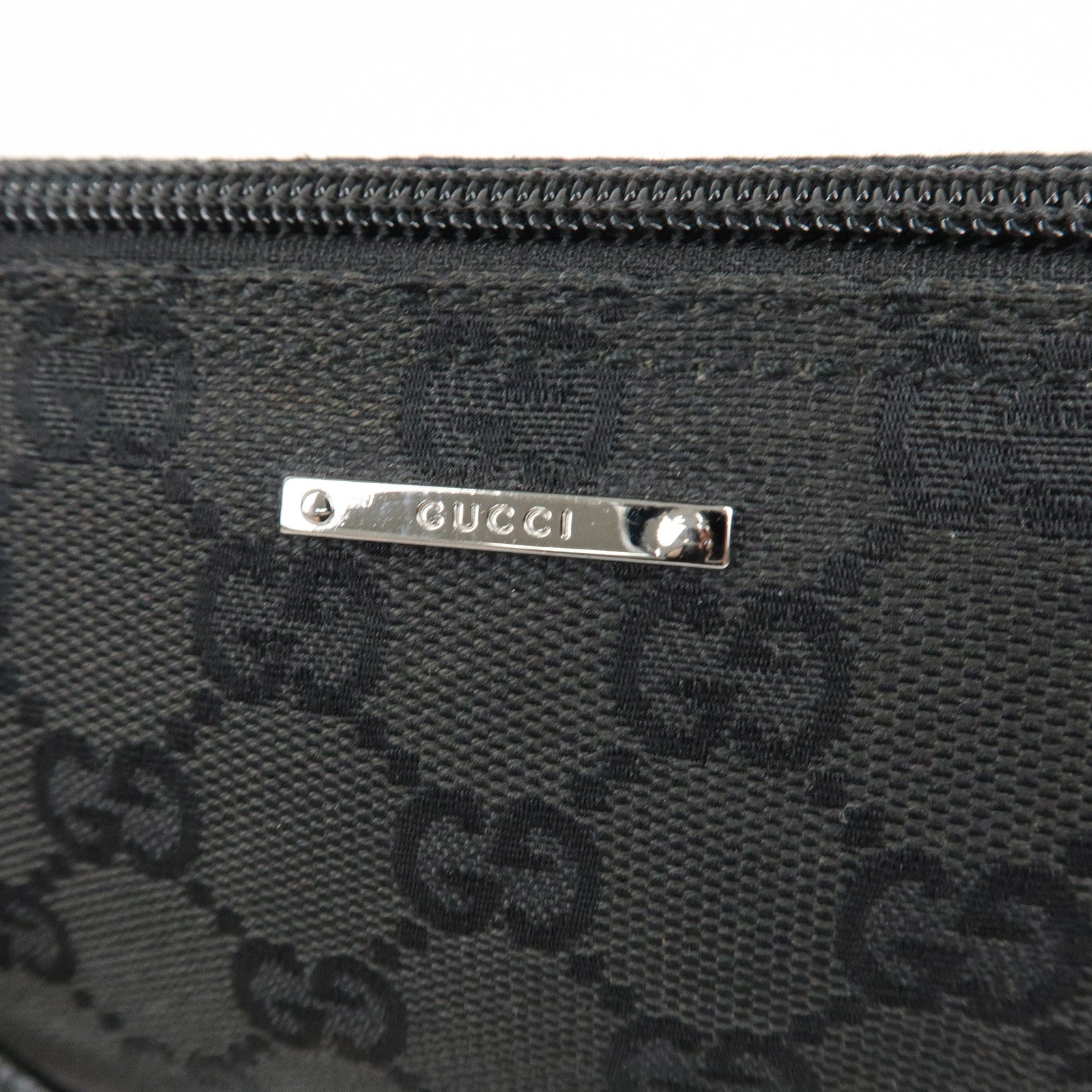 GUCCI Boat Bag GG Canvas Leather Hand Bag Pouch BlacK 7198