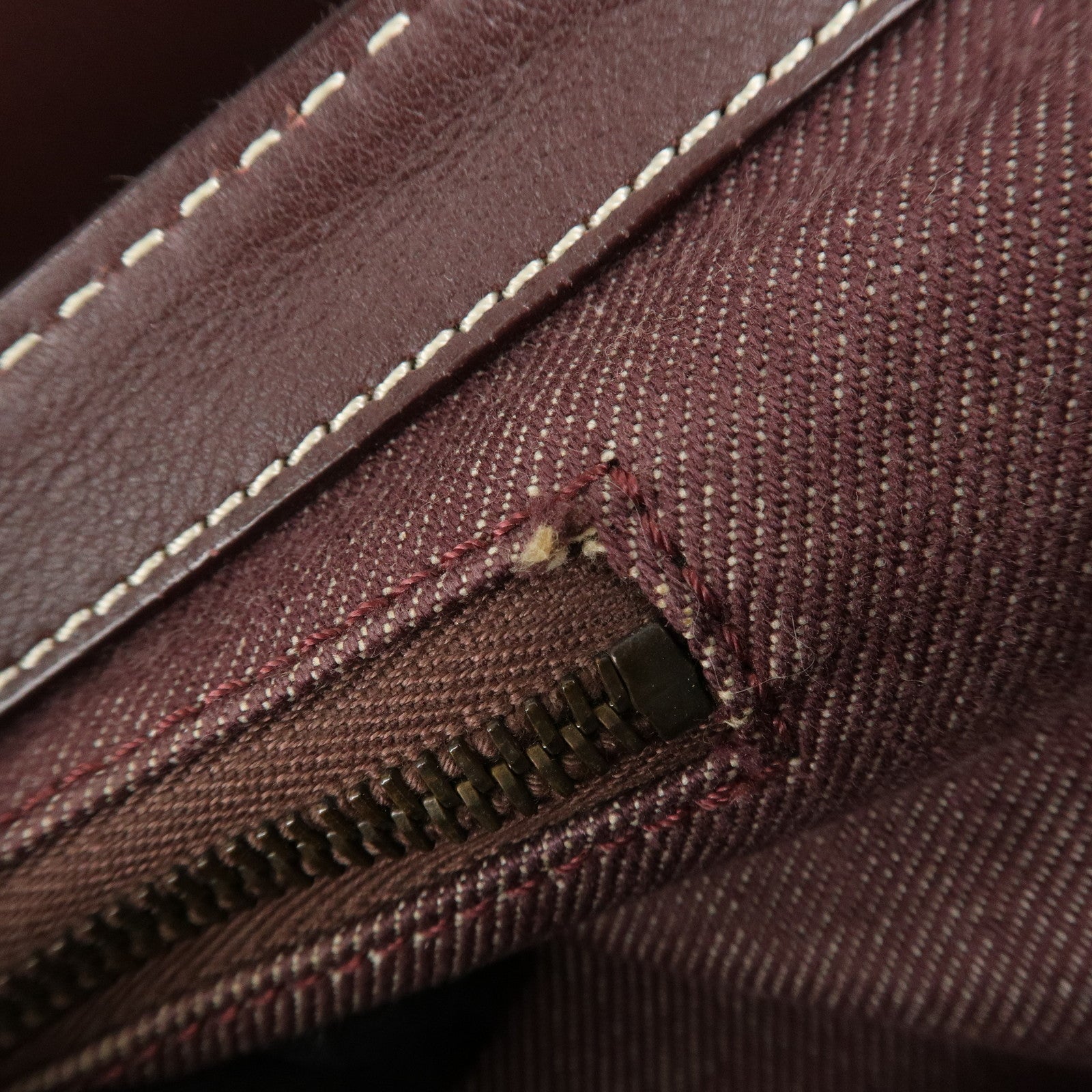 CELINE Macadam Denim Leather Tote Shoulder Bag Bordeaux White Used