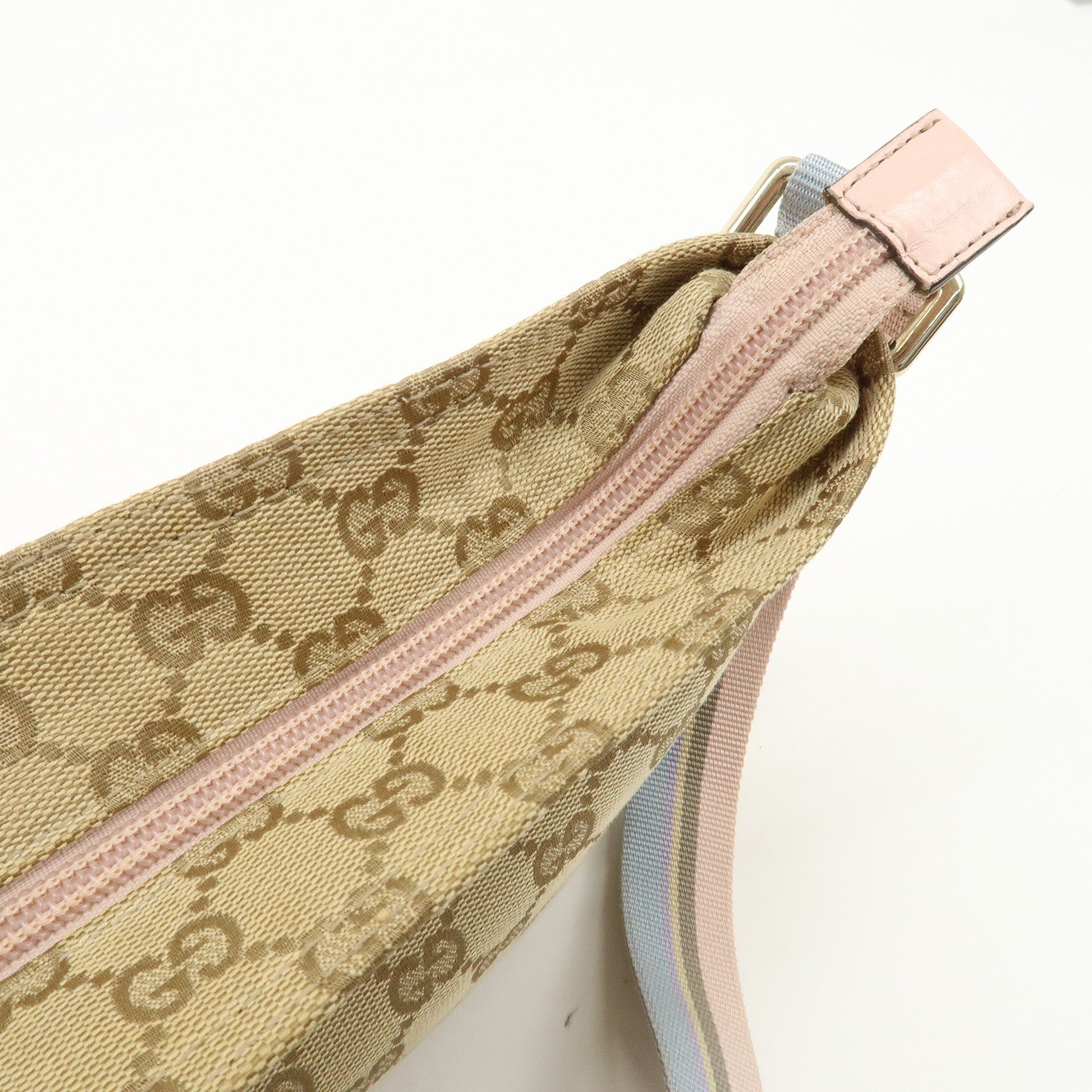 GUCCI GG Canvas Leather Shoulder Bag Beige Pink 189749