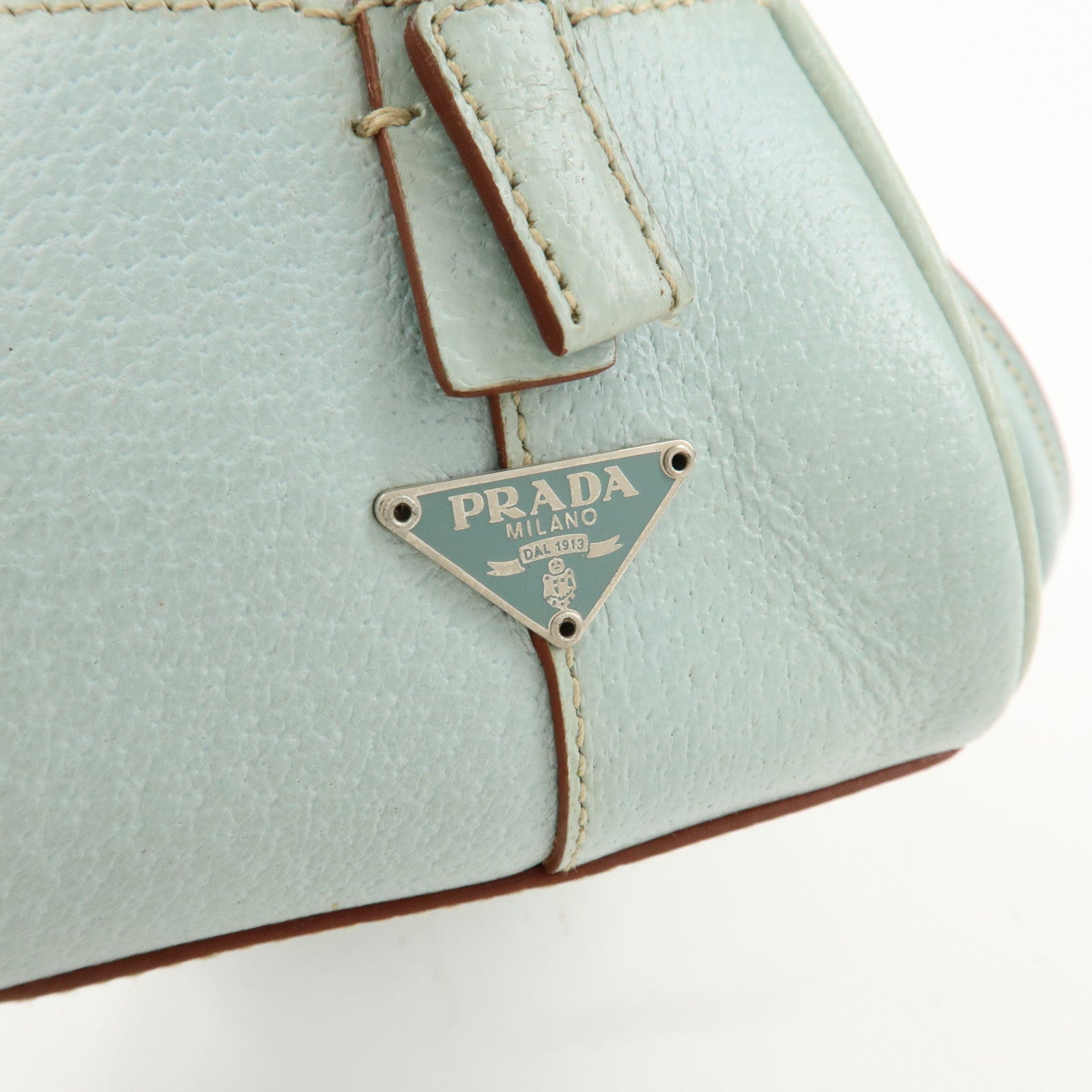 PRADA Leather Hand Bag Blue Silver Hardware