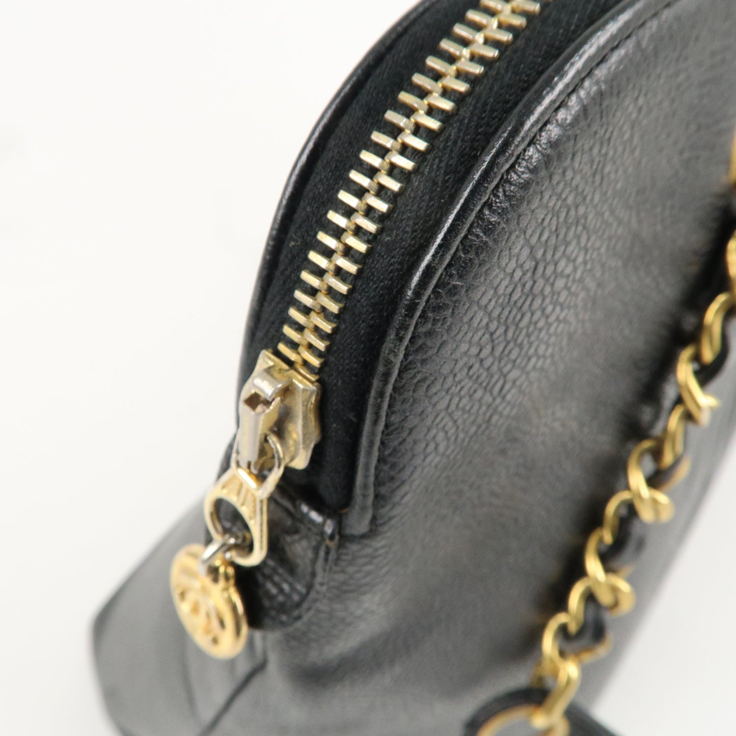 CHANEL Caviar Skin Coco Mark Chain Shoulder Bag Black Gold