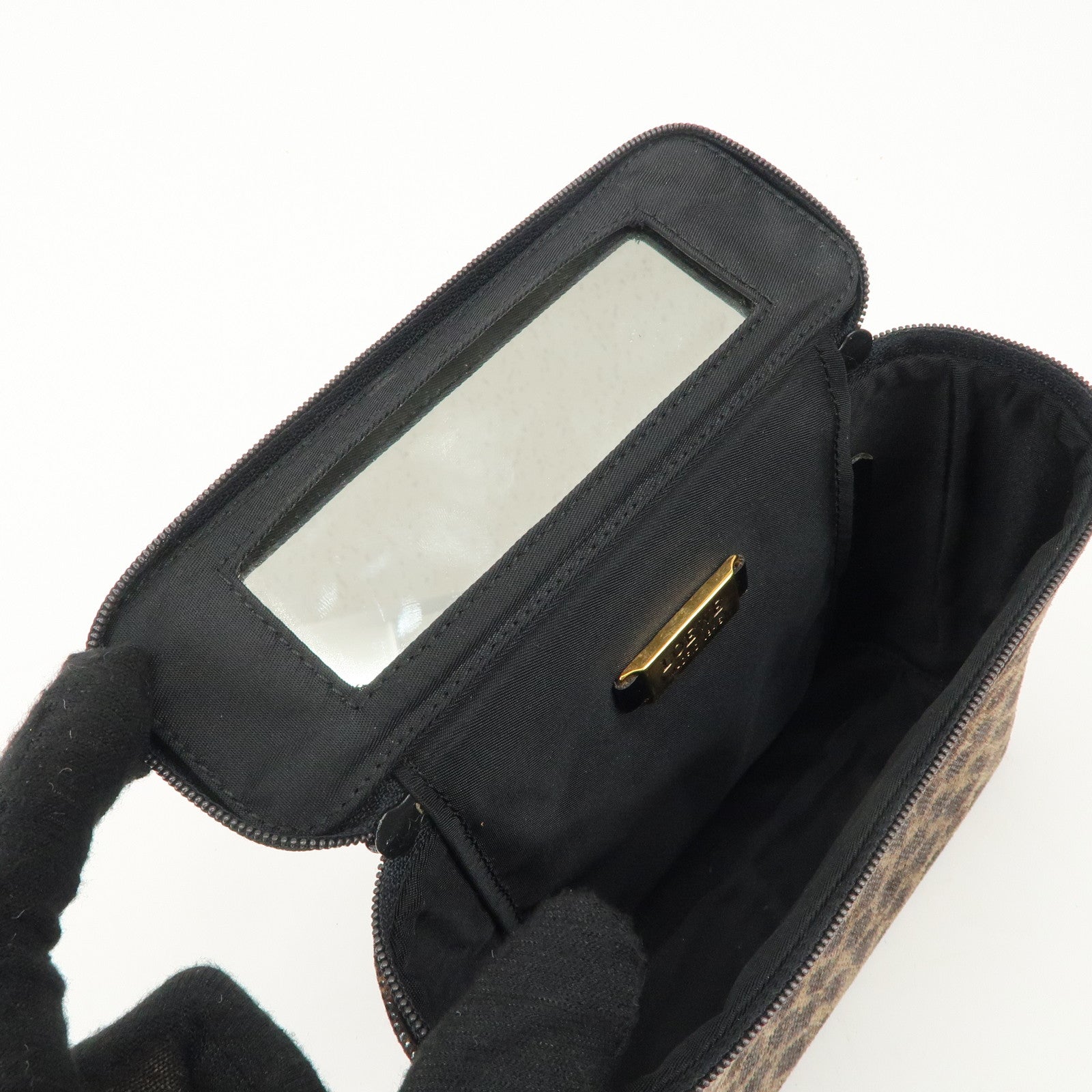 LOEWE Nylon Canvas Patent Leather Leopard Vanity Bag Black Beige Used