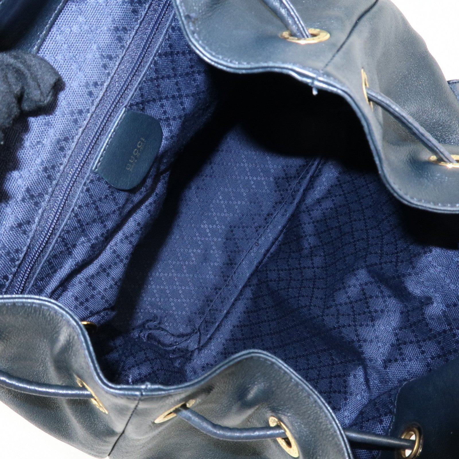 GUCCI Bamboo Leather Back Pack Dark Navy 003.2058.0016