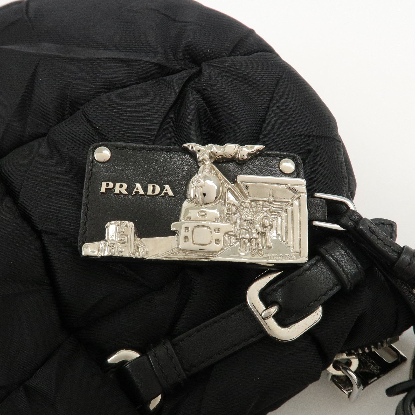 PRADA Crispy Nylon Leather Shoulder Bag Black BR3808