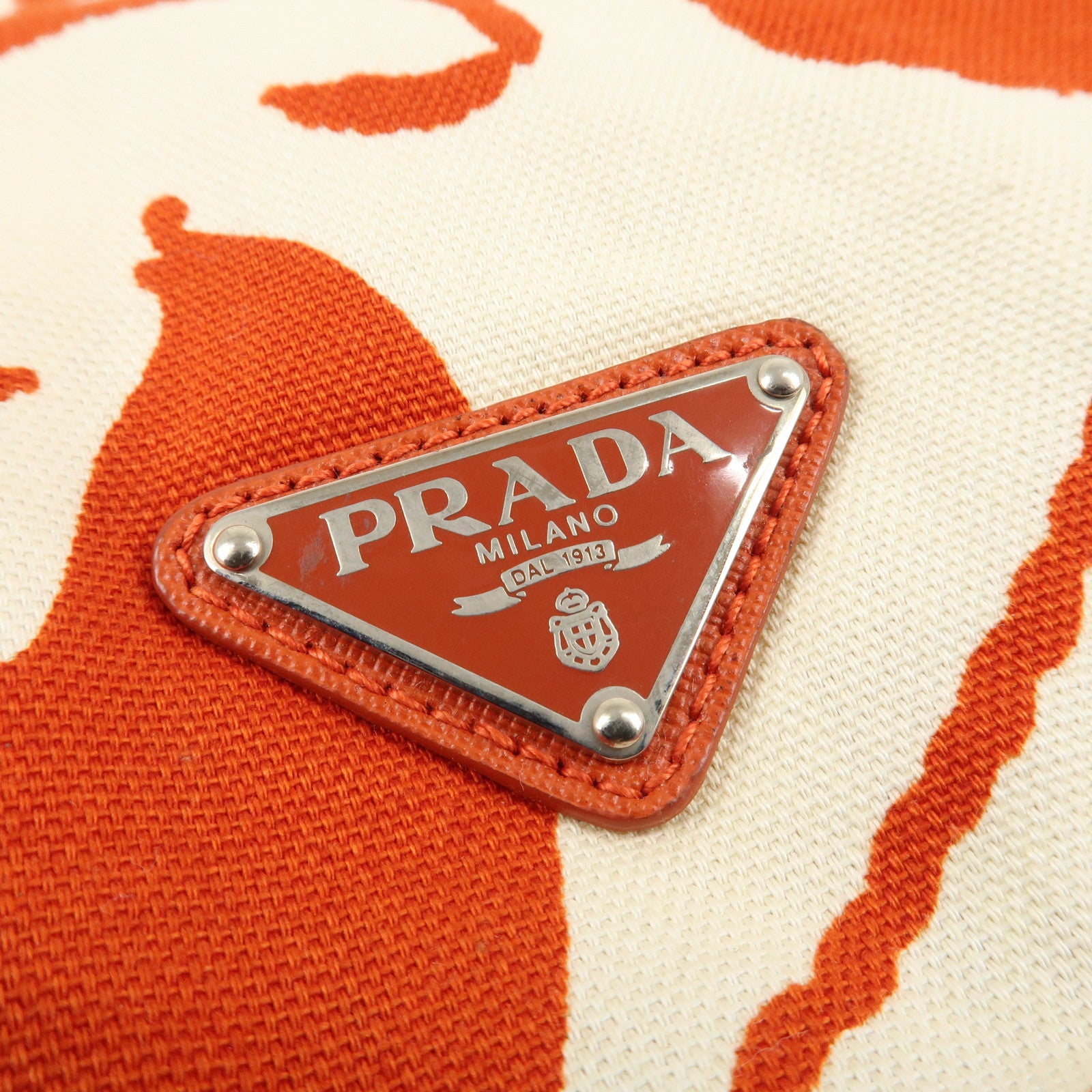 PRADA Canvas Leather 2Way Bag Shoulder Bag Orange White