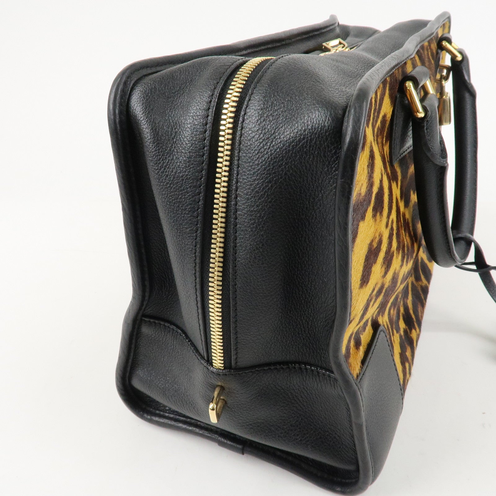 LOEWE Unborn Calf Leather Amasona 36 Hand Bag Brown Black Used