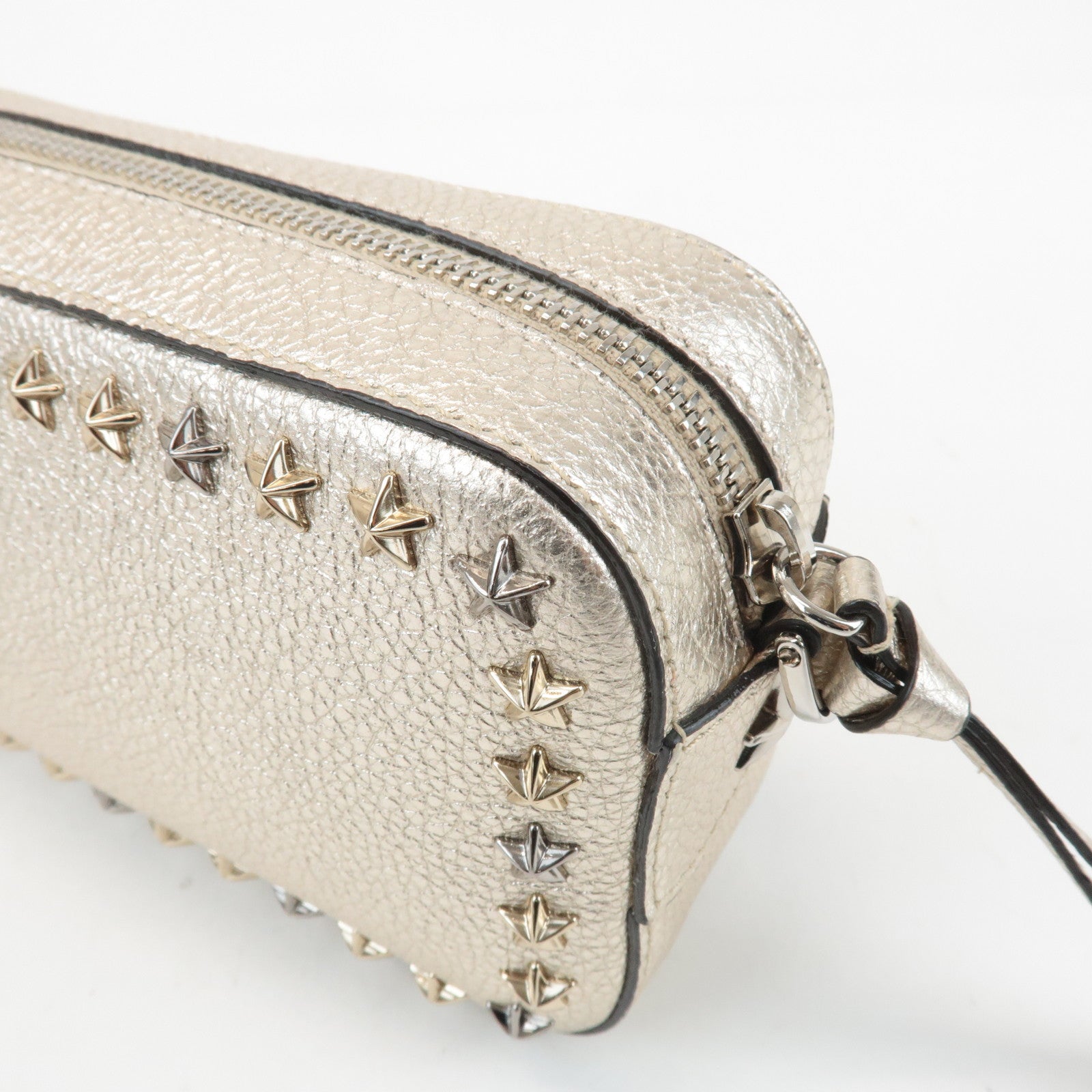 JIMMY CHOO Leather Studs Small Shoulder Bag Silver Used