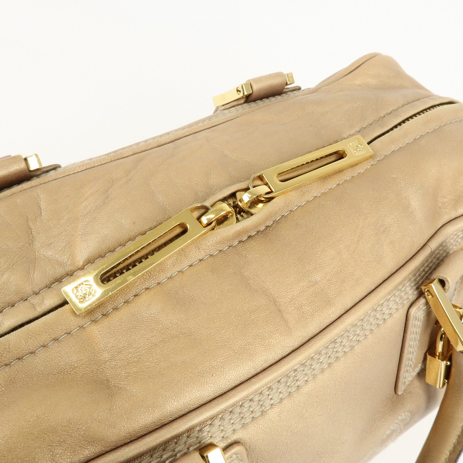 LOEWE Anagram Leather Amazona 28 Hand Bag Boston Bag Gold