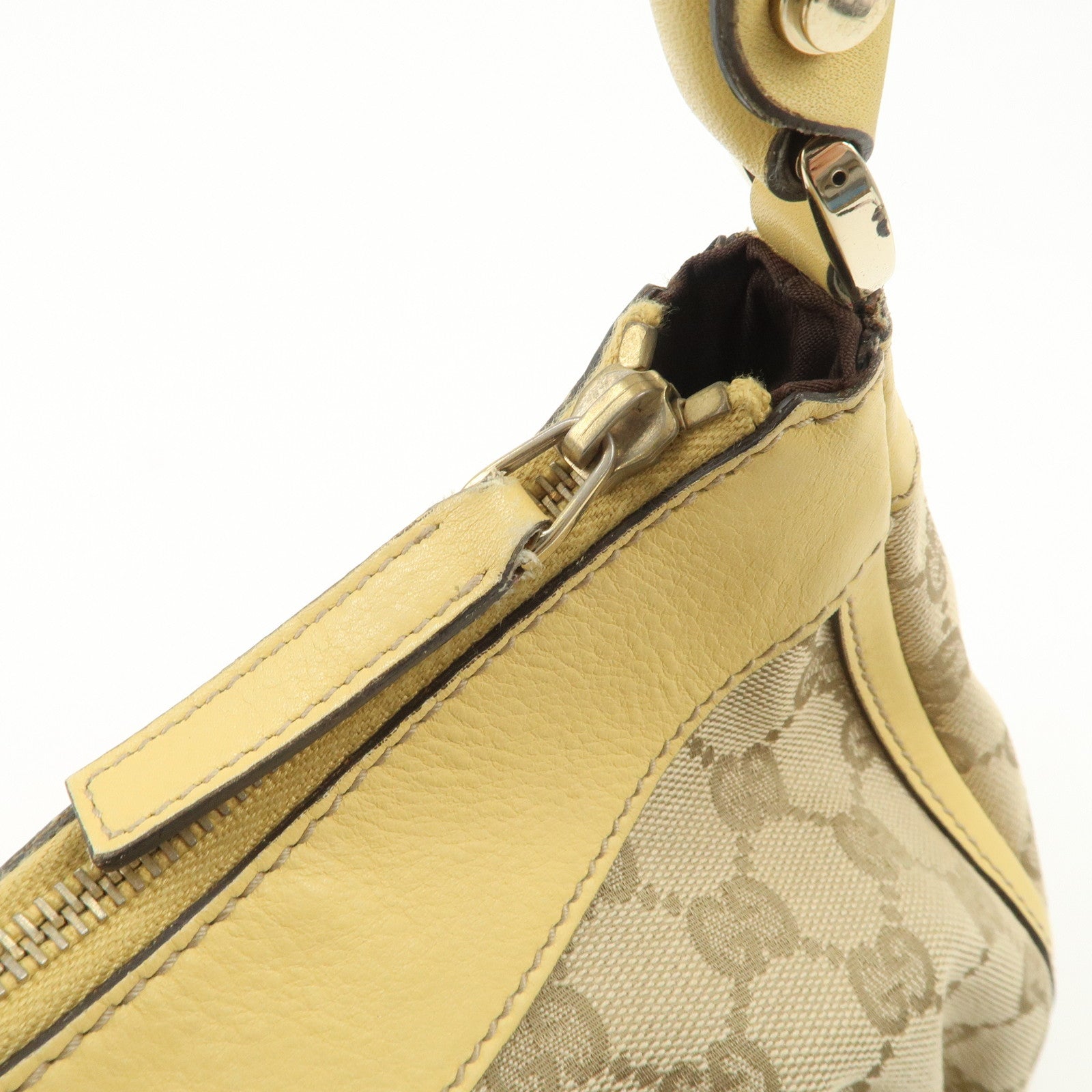 GUCCI Abbey GG Canvas Leather Shoulder Bag Beige Yellow 190525 Used