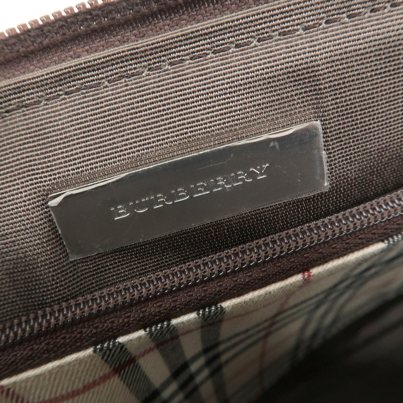 BURBERRY  Canvas Leather Boston Bag Shoulder Bag Brown