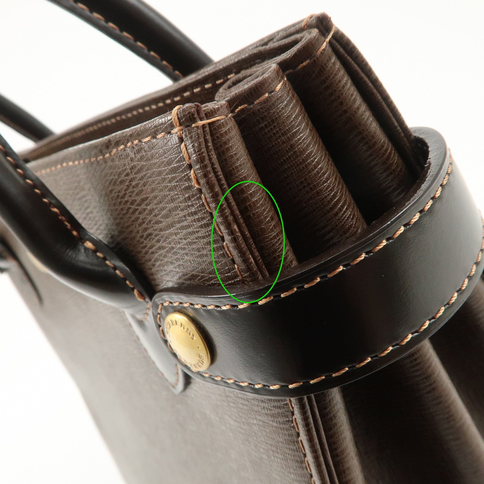 BURBERRY Leather Tote Bag Hand Bag Brown Used