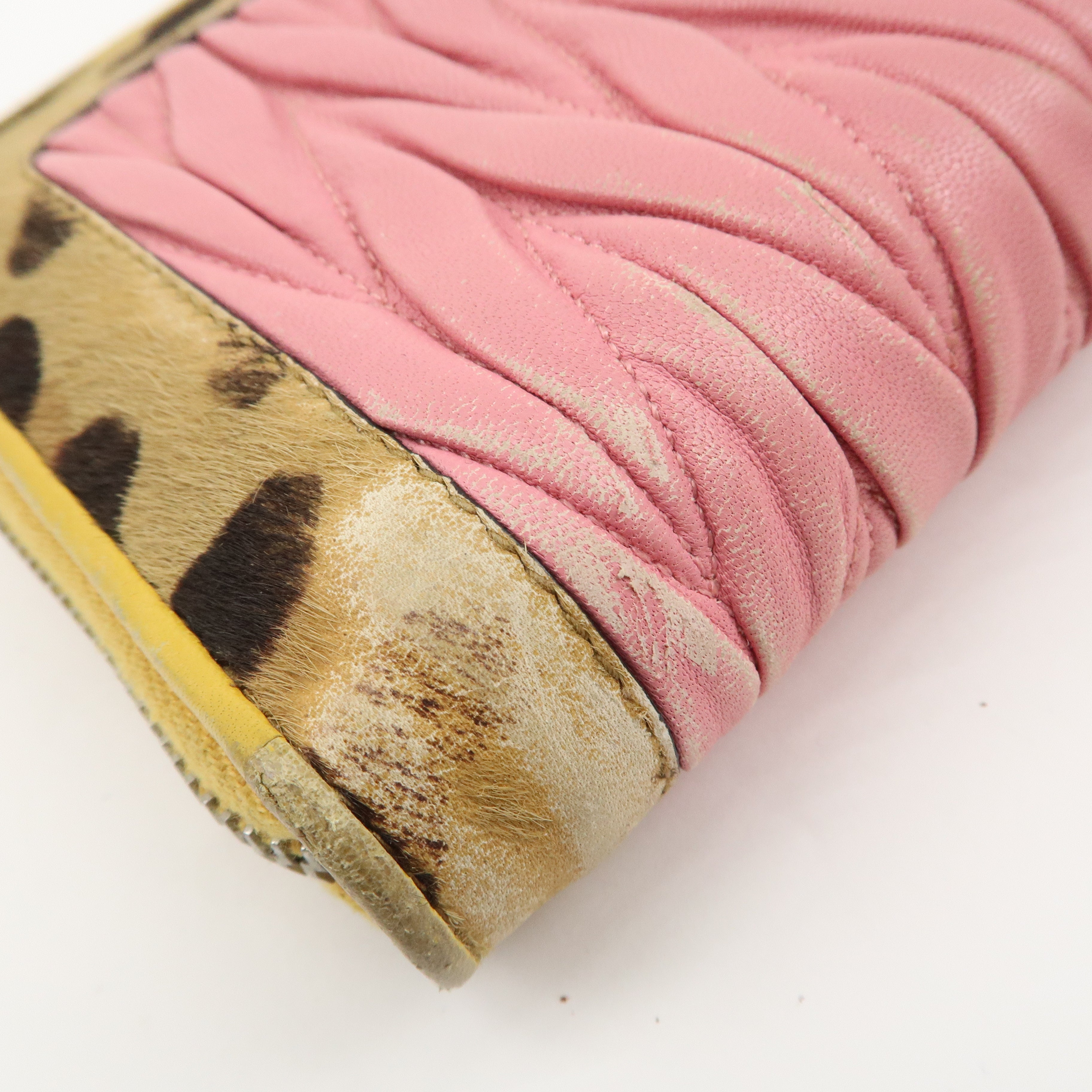MIU MIU Set of 2 Leather Long Zippy Bi-fold Wallet Pink Used