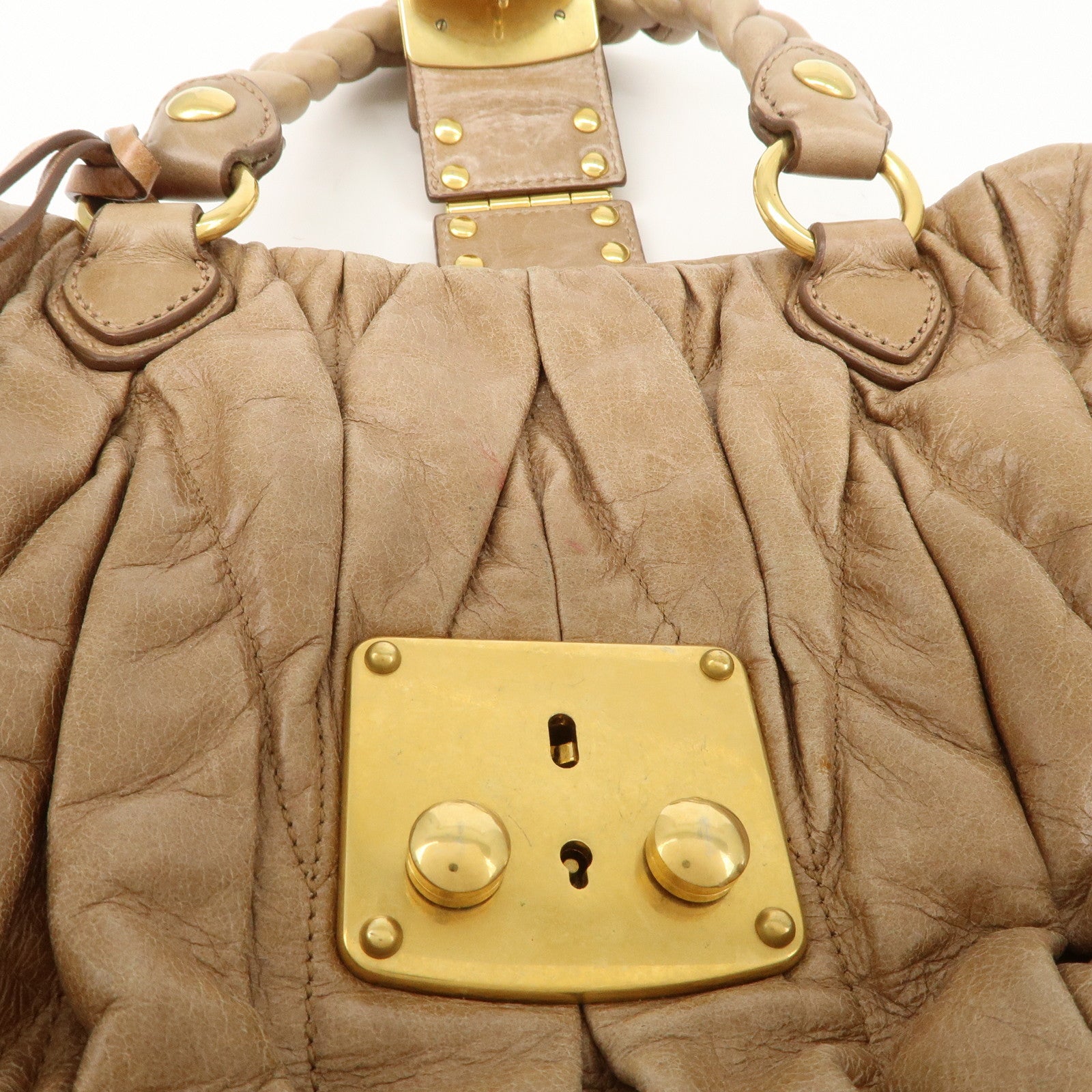 MIU MIU Matelasse Leather 2Way Hand Bag Shoulder Bag Beige