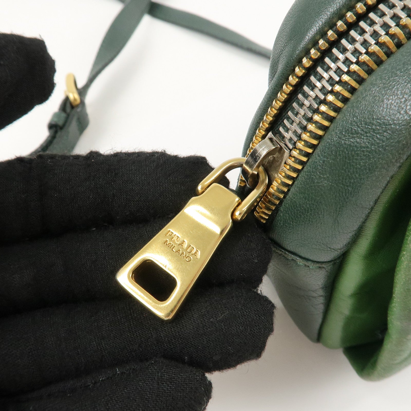 PRADA Logo Leather Ribbon Shoulder Bag Green BP0166