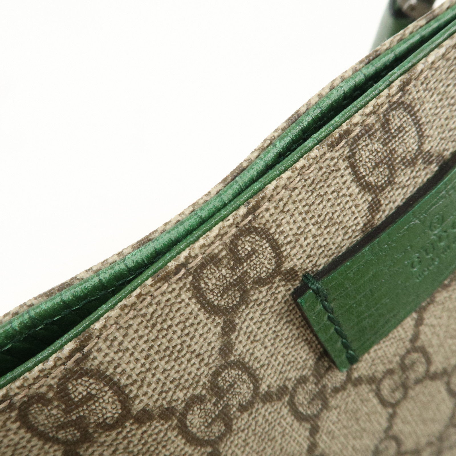 GUCCI GG Supreme Leather Tote Bag Beige Green 131220