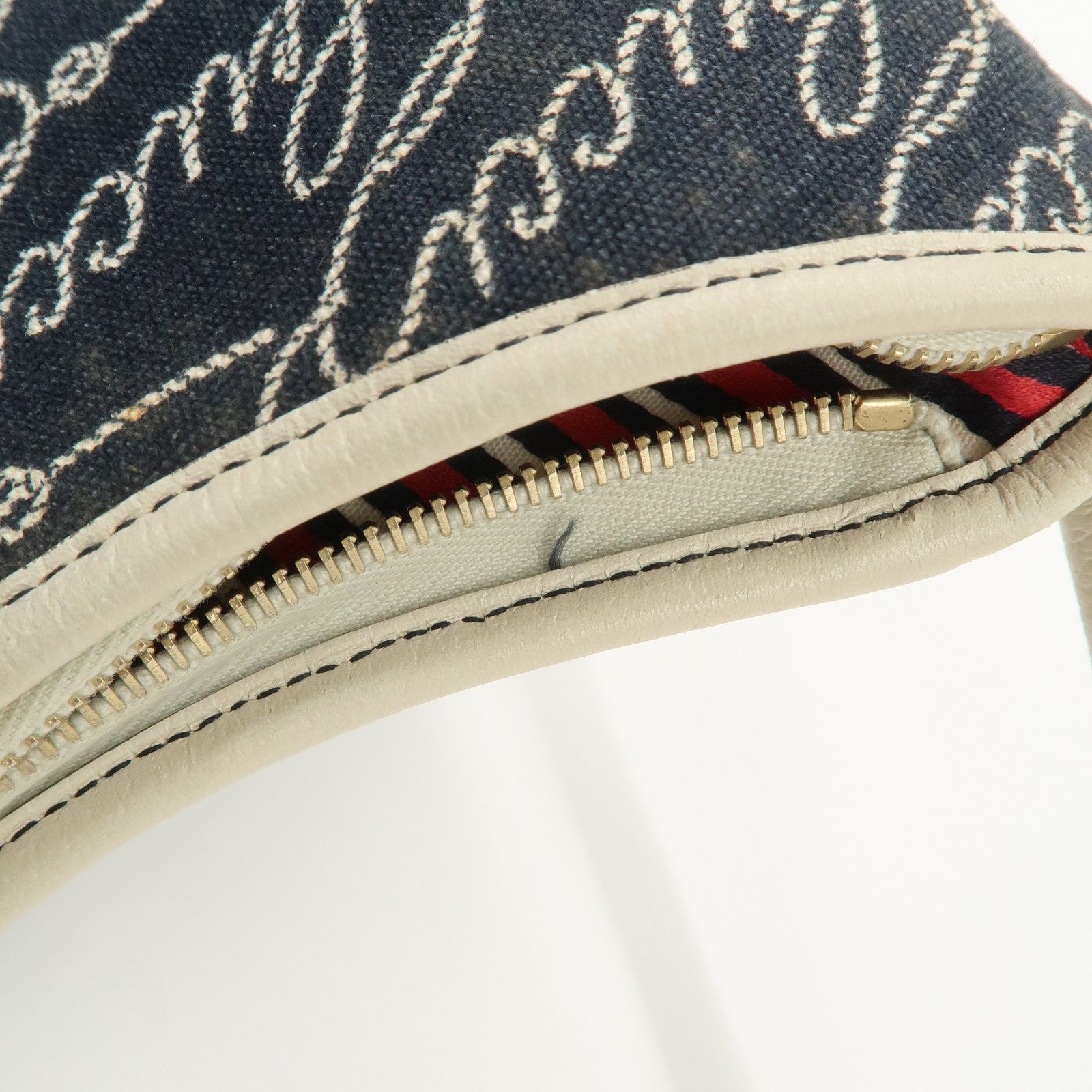 GUCCI Abbey GG Canvas Leather Shoulder Bag Ivory Navy 130738 Used