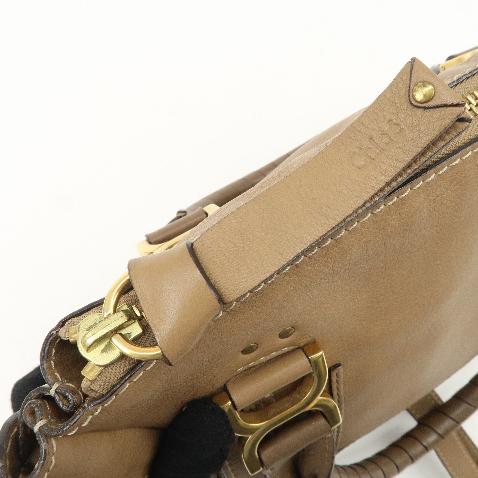 Chloe Marcie Leather Tote Bag Hand Bag Shoulder Bag Beige Used