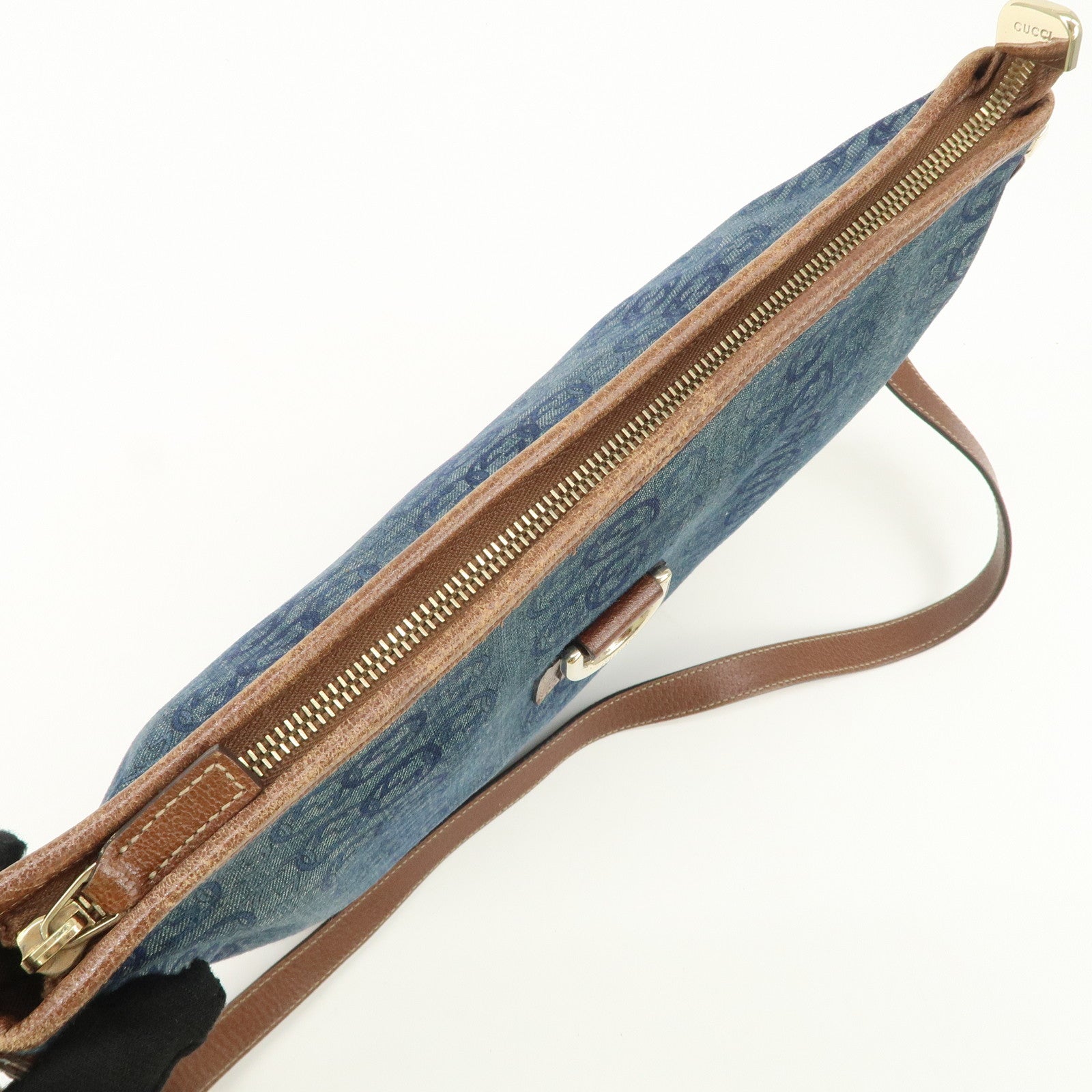 GUCCI Interlocking Abbey Denim Leather Shoulder Bag 131326 Used