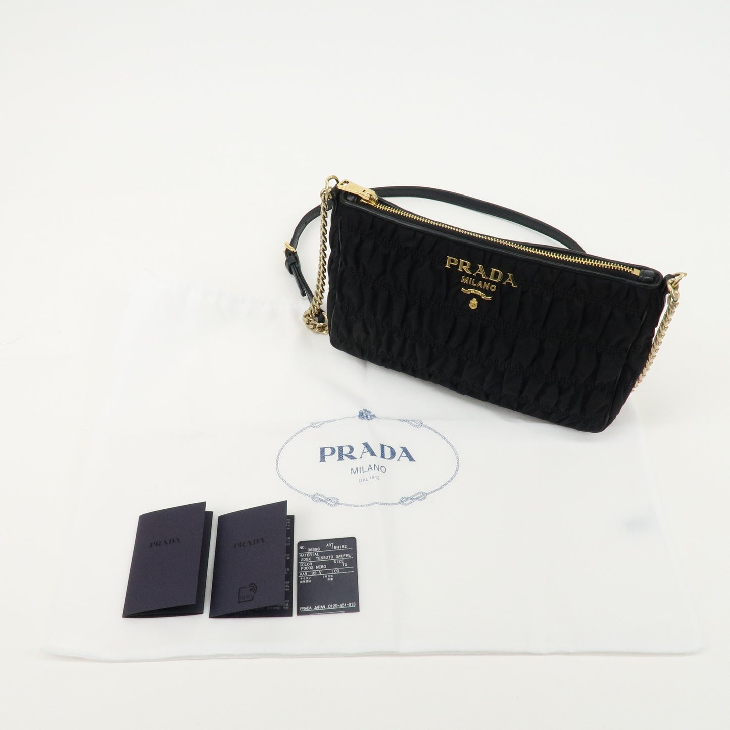 PRADA Nylon Leather Chain Shoulder Bag Black 1BH152