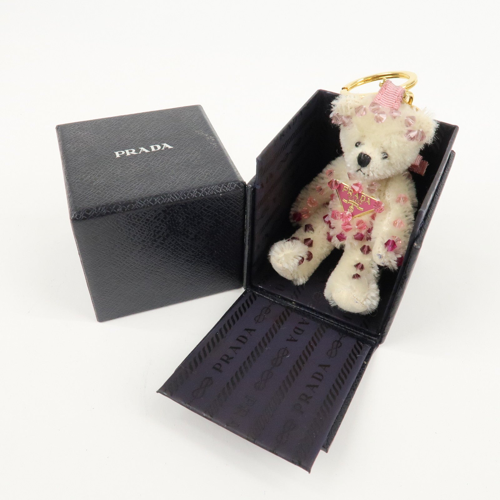 PRADA Metal Beads Teddy Bear Key Chain Key Holder 1AR877 Used