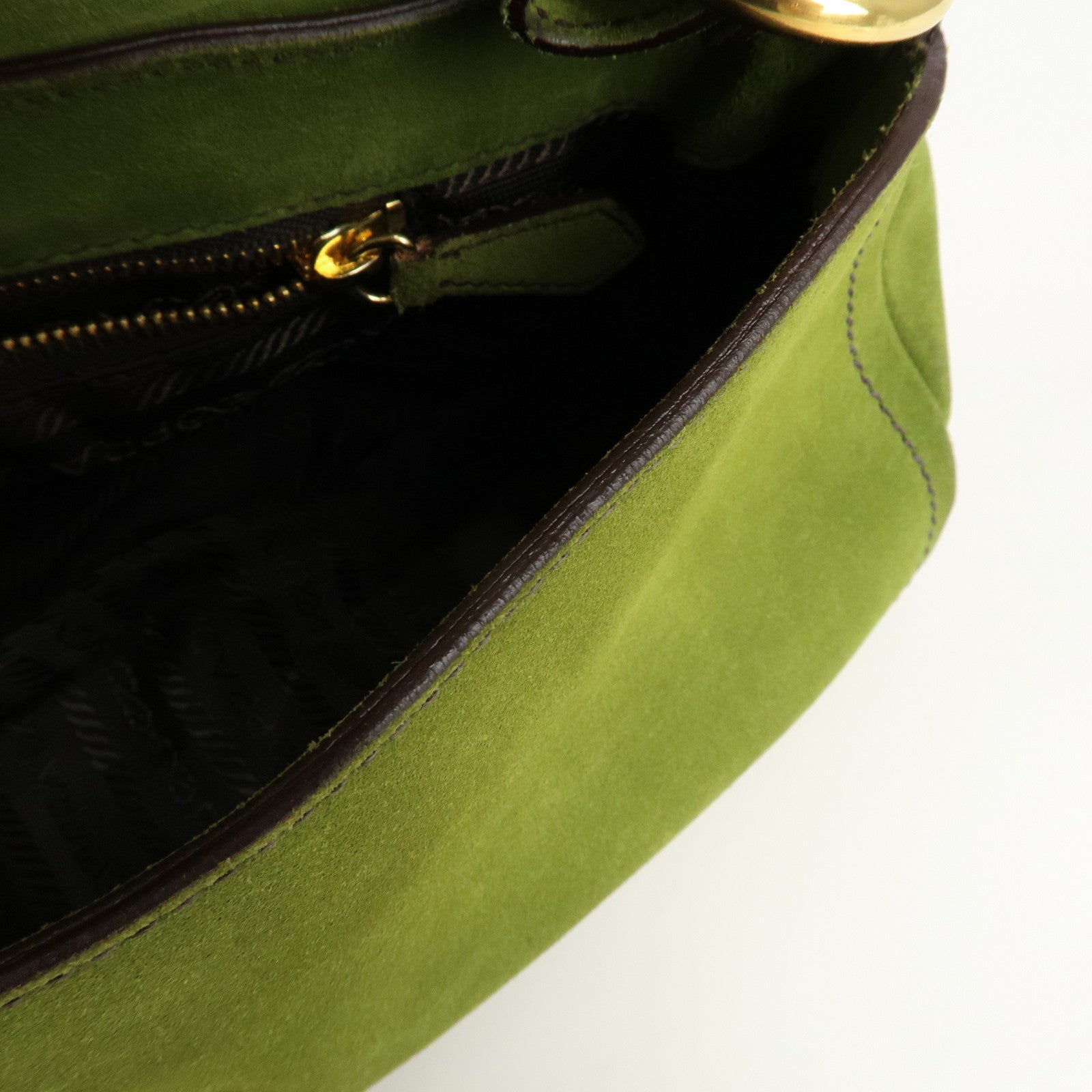 PRADA Suede One Shoulder Bag Green Gold Hardware