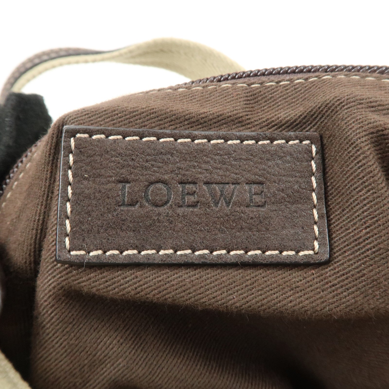 LOEWE Anagram Canvas Leather Mini Boston Bag Ivory Dark Brown Used