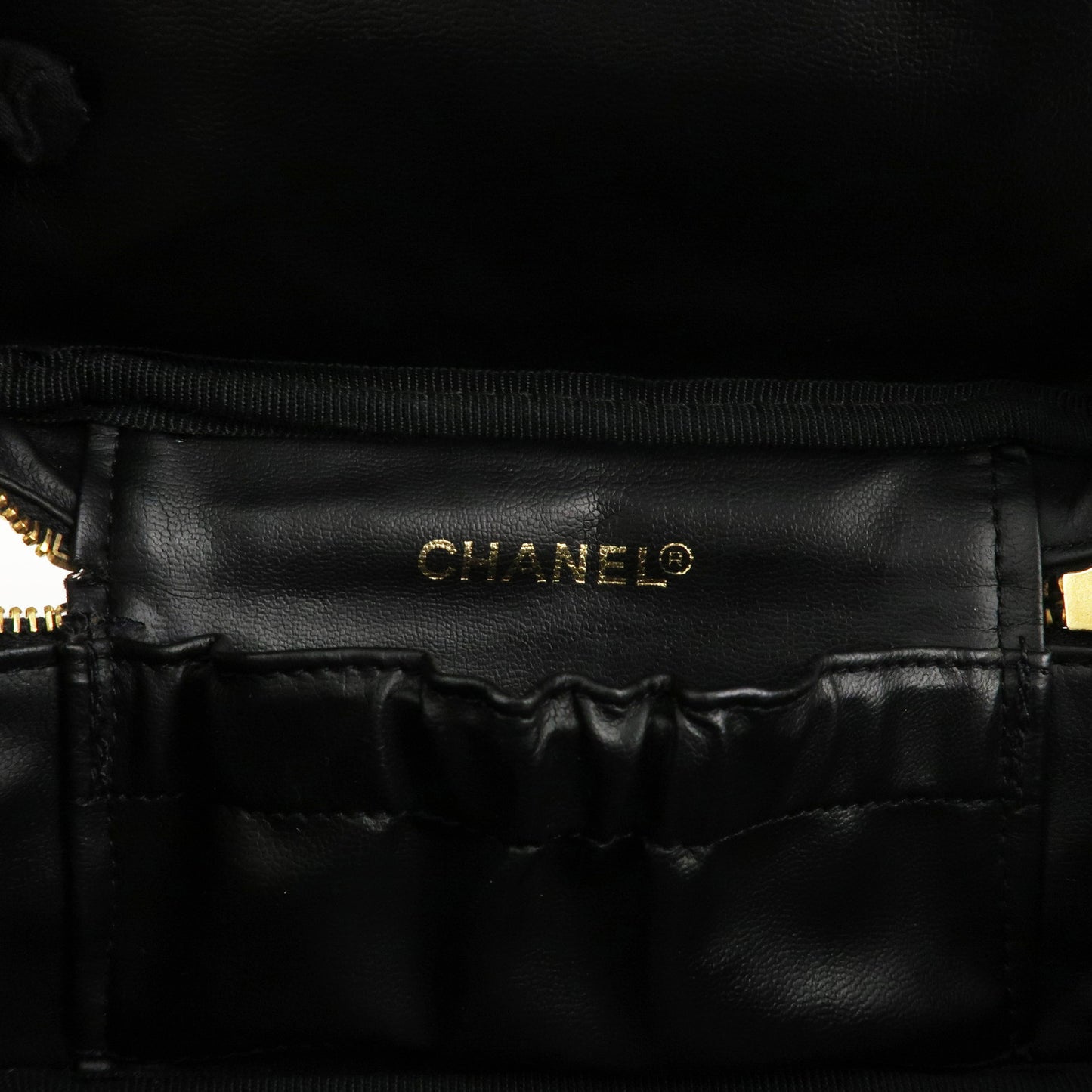 CHANEL Bicolore Lamb Skin Vanity Bag Cosmetic Pouch  Black A01618